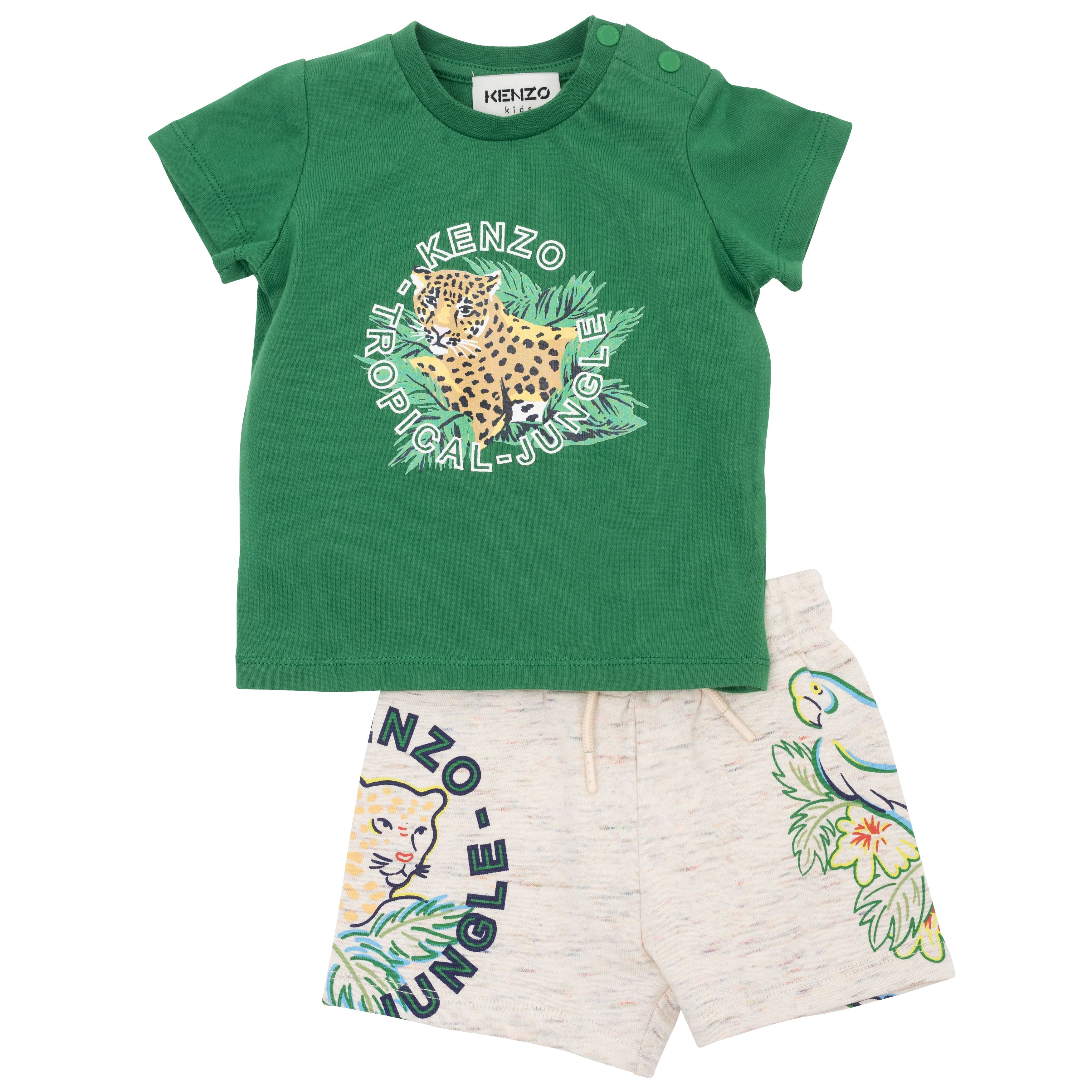 Baby Boys & Girls Green Cotton T-Shirts Set