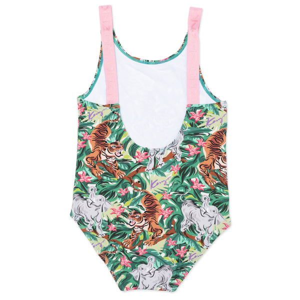 Girls Pink Green Printing Swimsuit