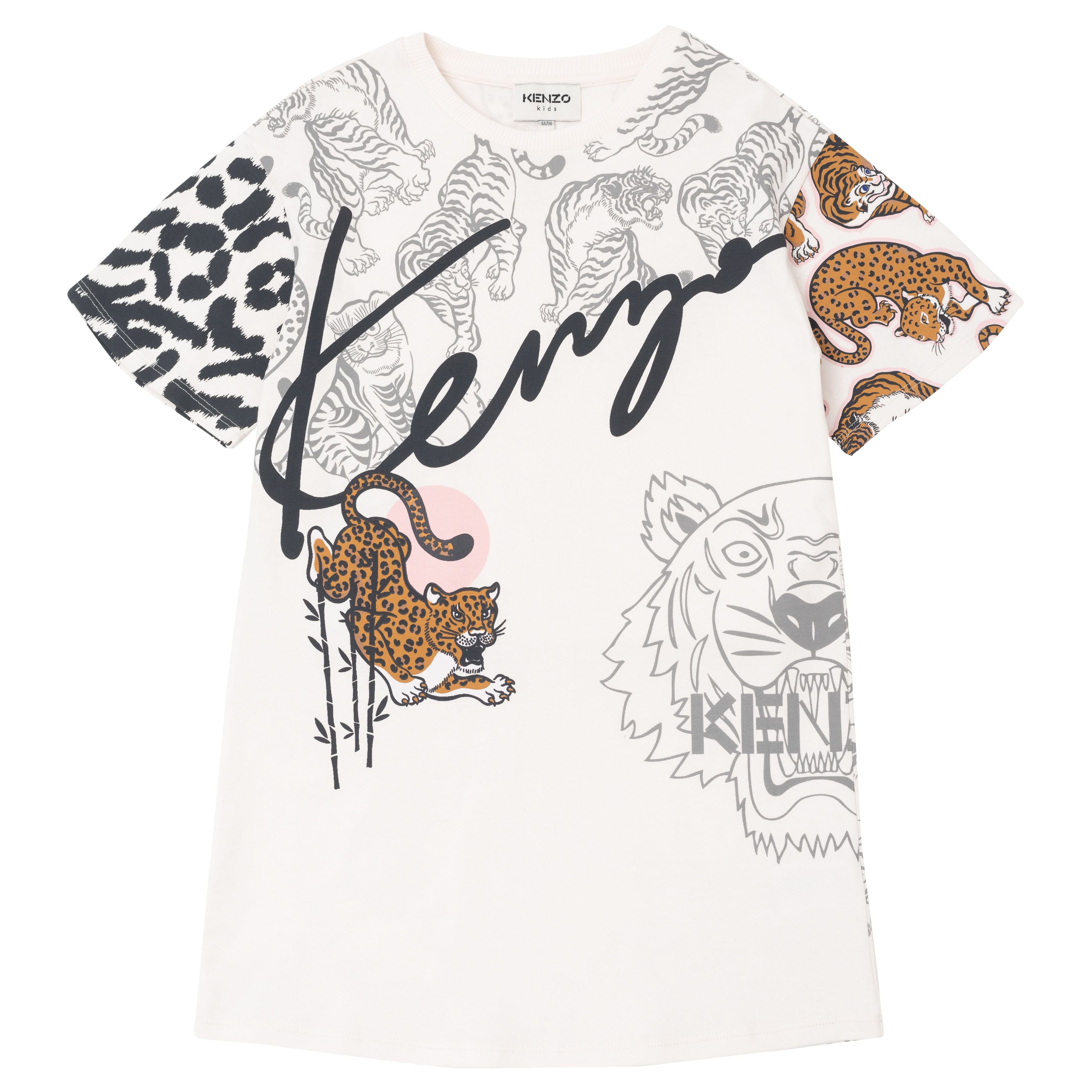 Girls White Tiger Cotton Dress