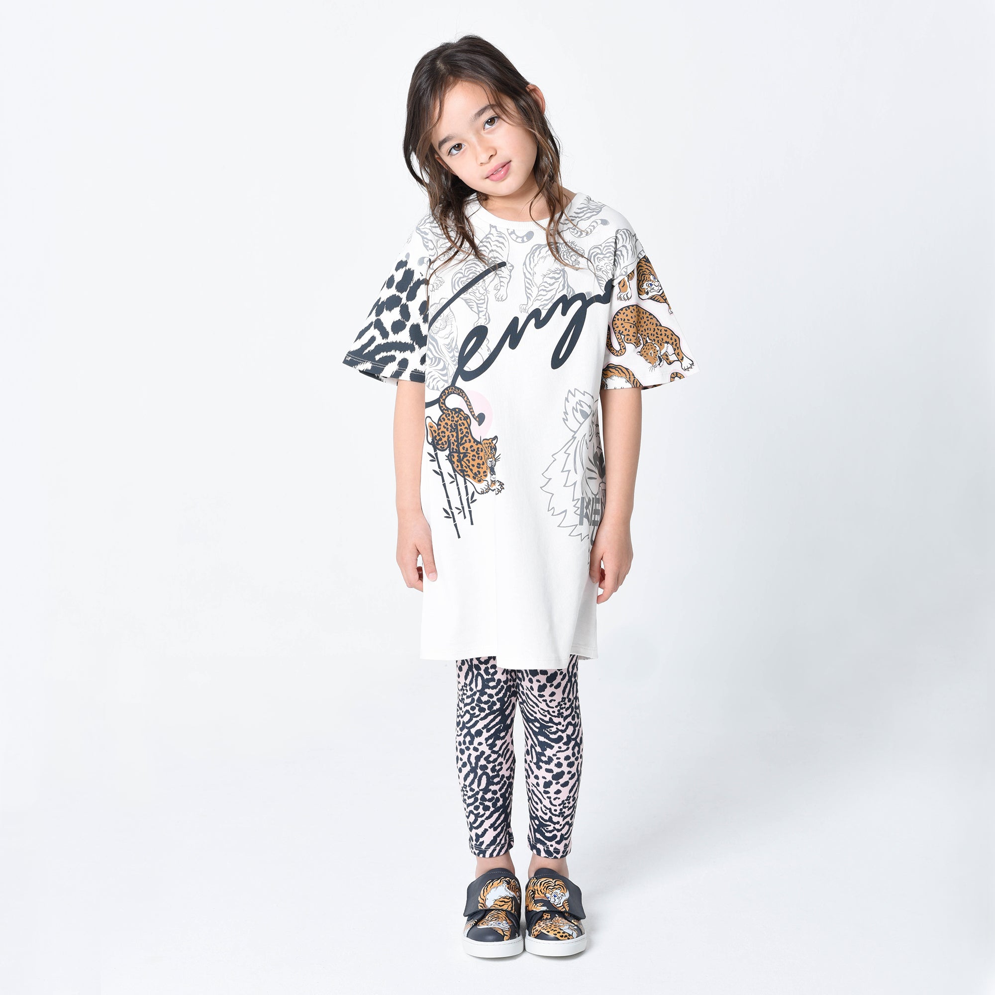 Girls White Tiger Cotton Dress