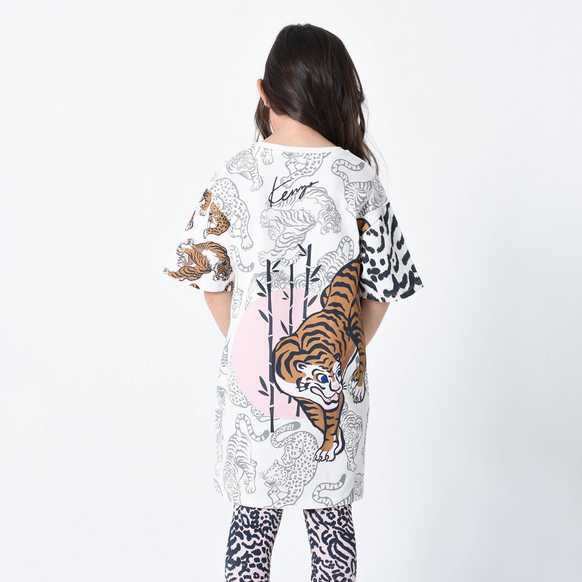 Girls White Tiger Cotton Dress