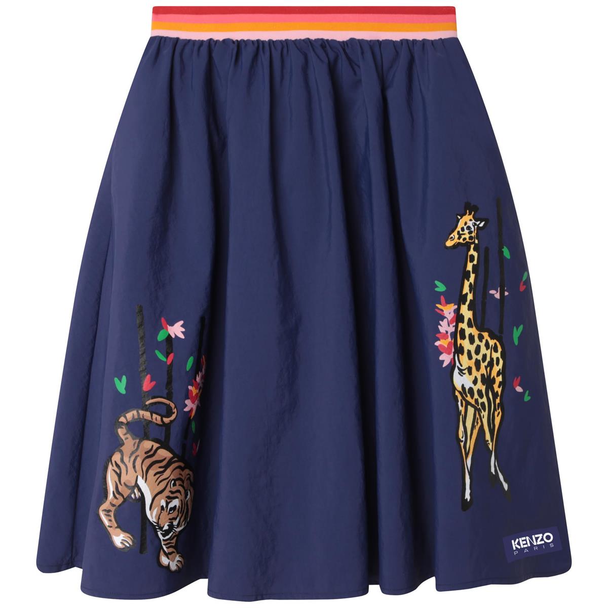 Girls Blue Printed Skirt
