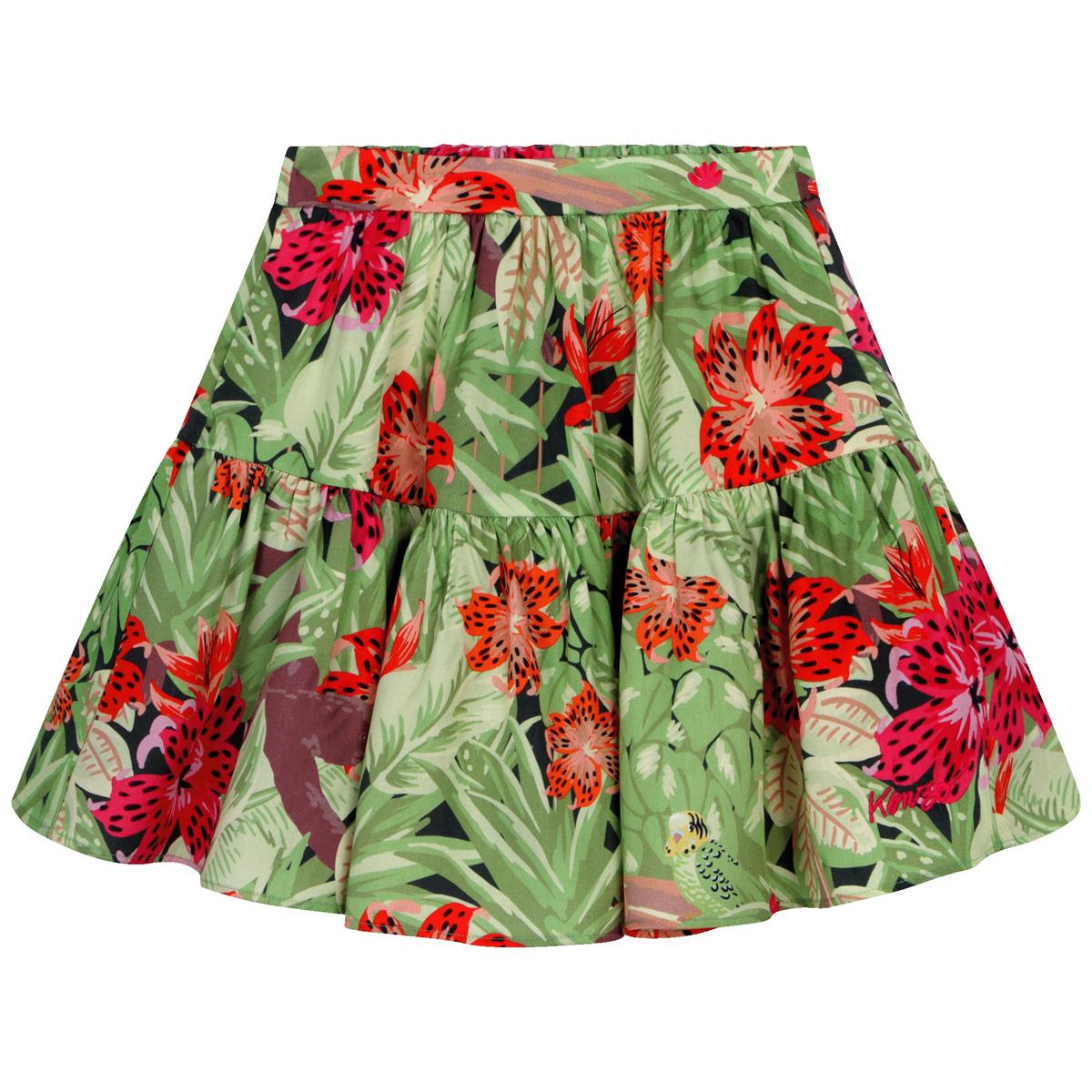 Girls Green Printed Skirt