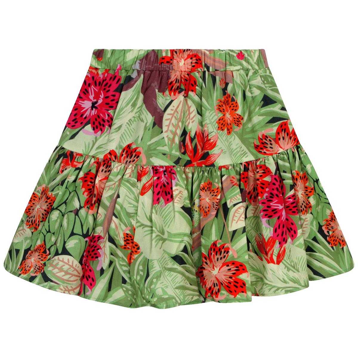Girls Green Printed Skirt