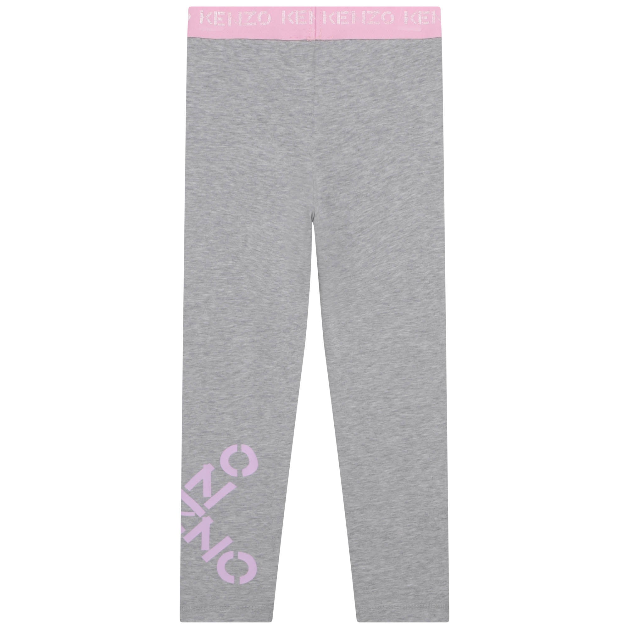 Girls Grey Logo Cotton Leggings