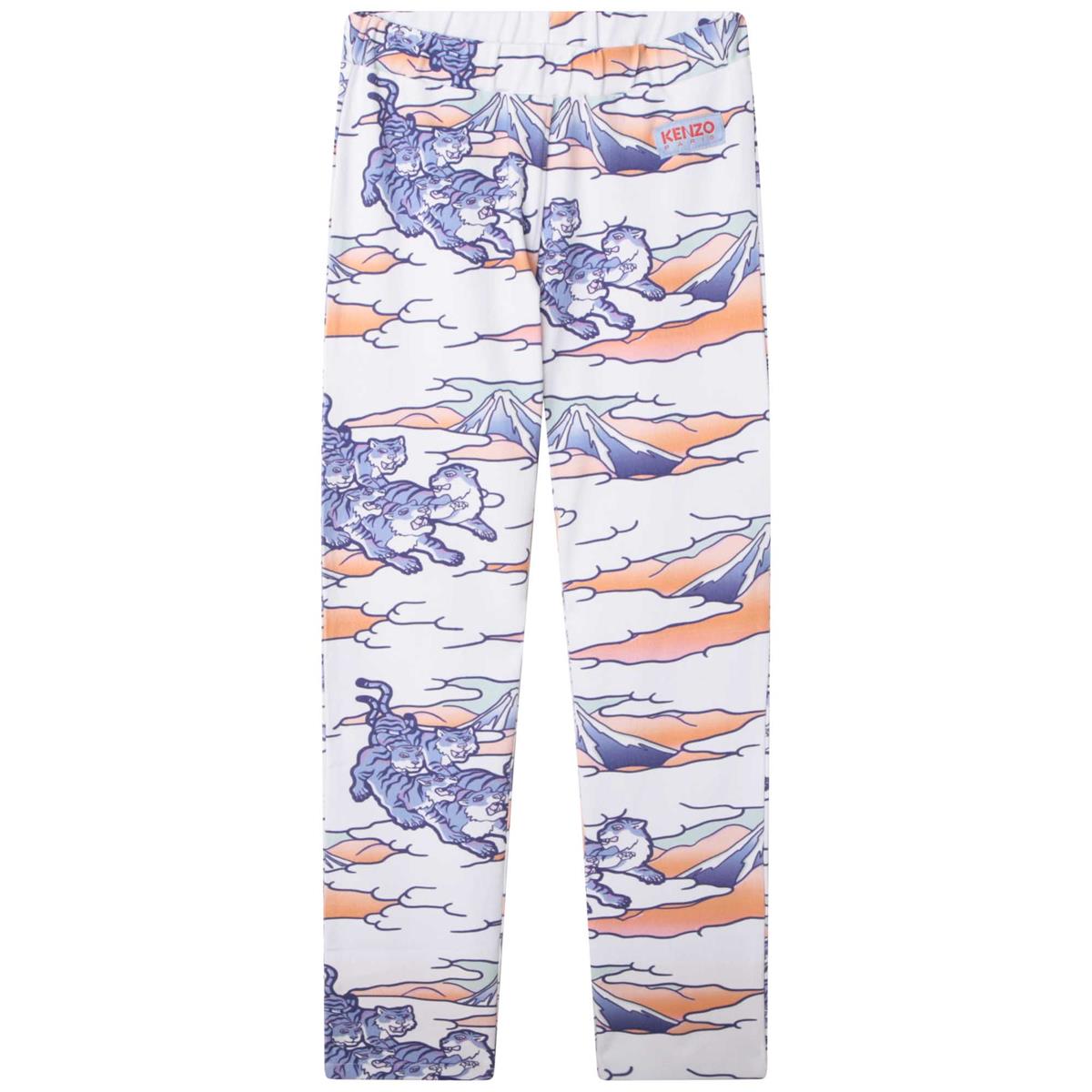Girls White Printed Trousers