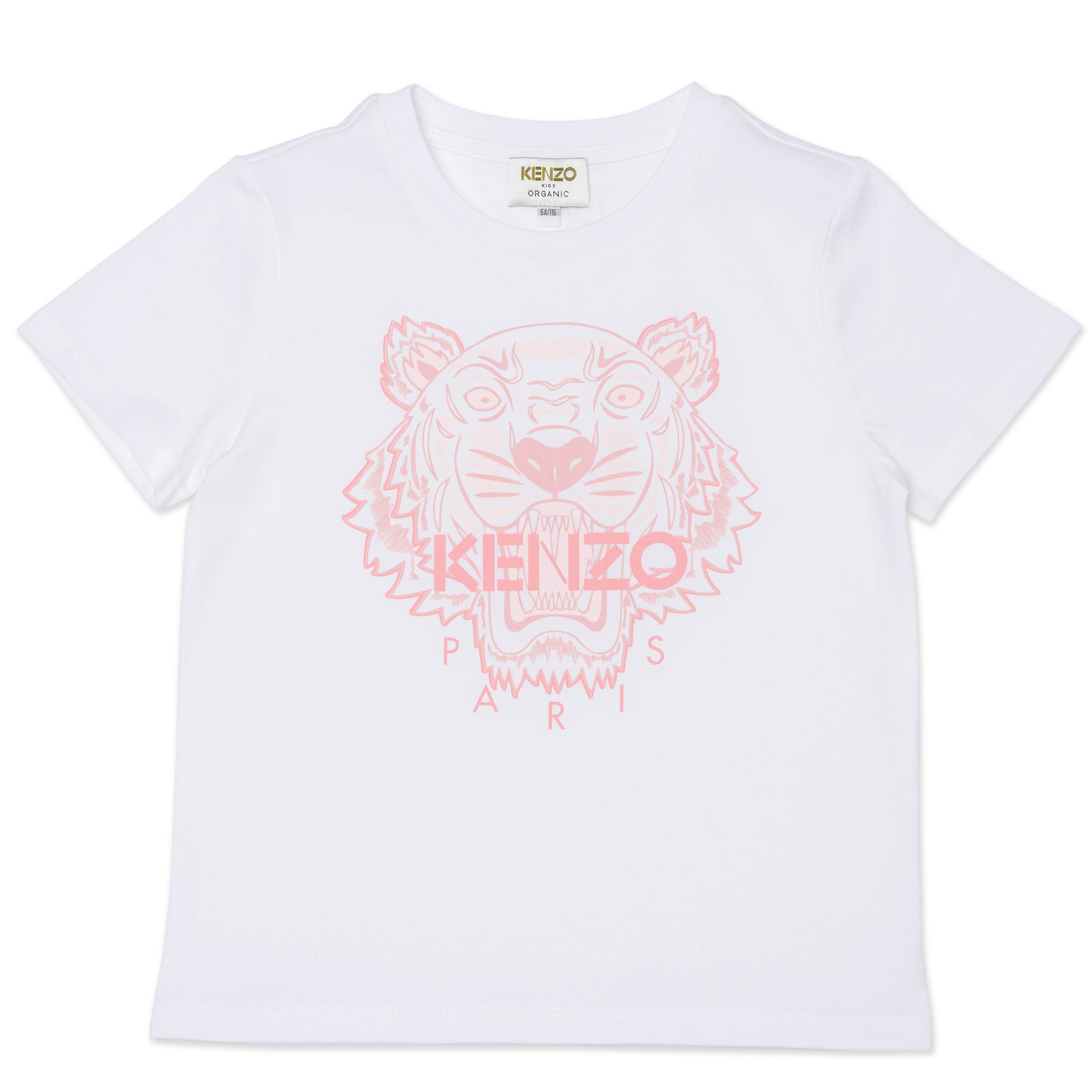 Girls White Tiger Cotton T-Shirt