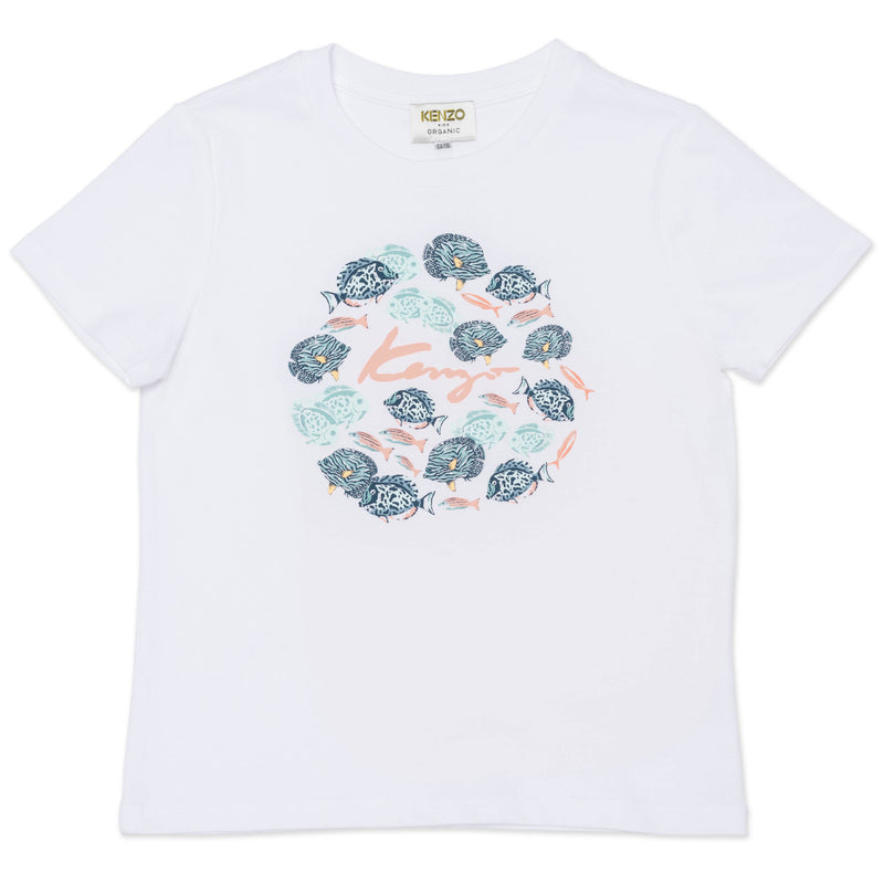 Girls White Printing Cotton T-Shirt
