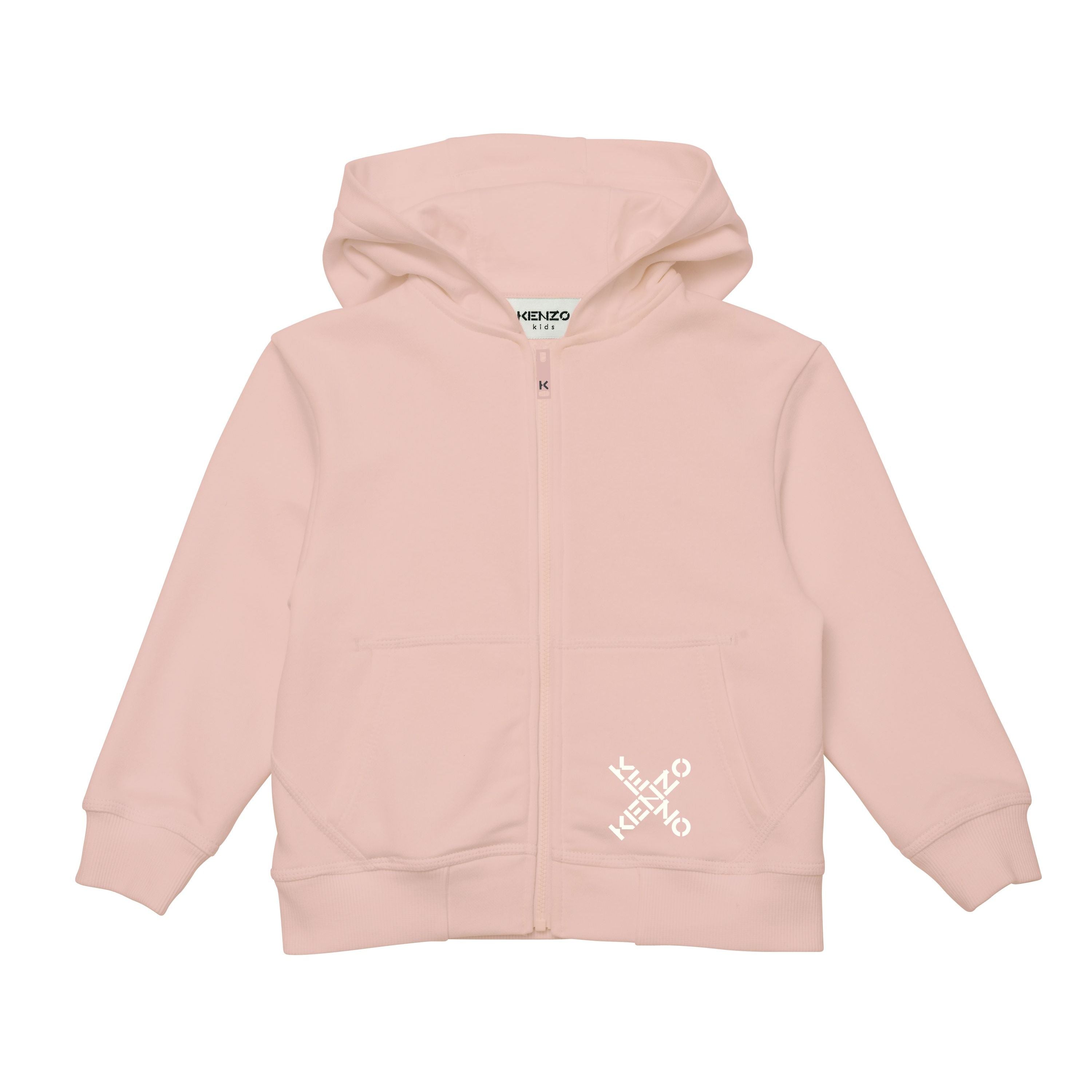 Girls Pink Logo Hooded Zip-Up Top