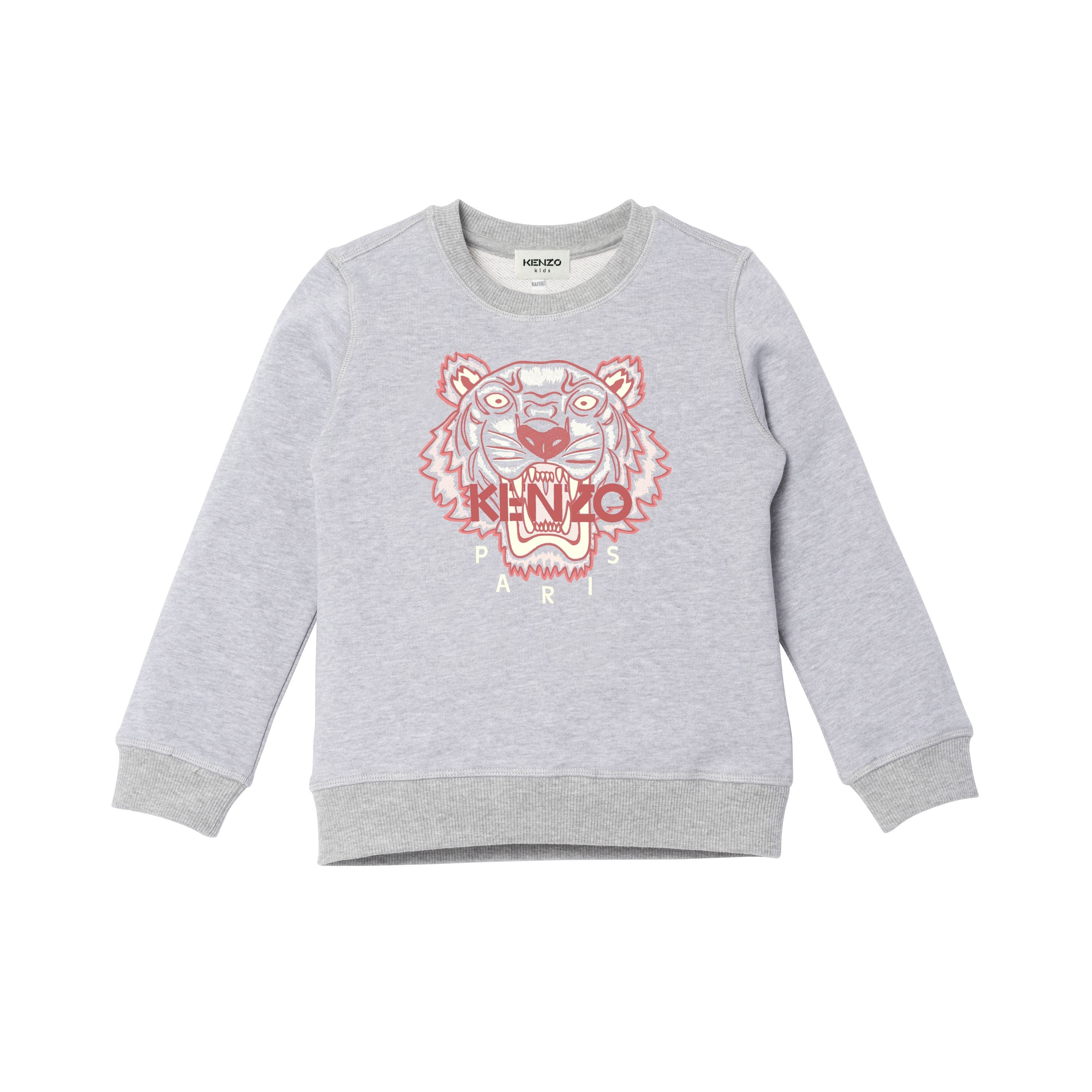 Girls Grey Tiger Cotton Sweatshrit
