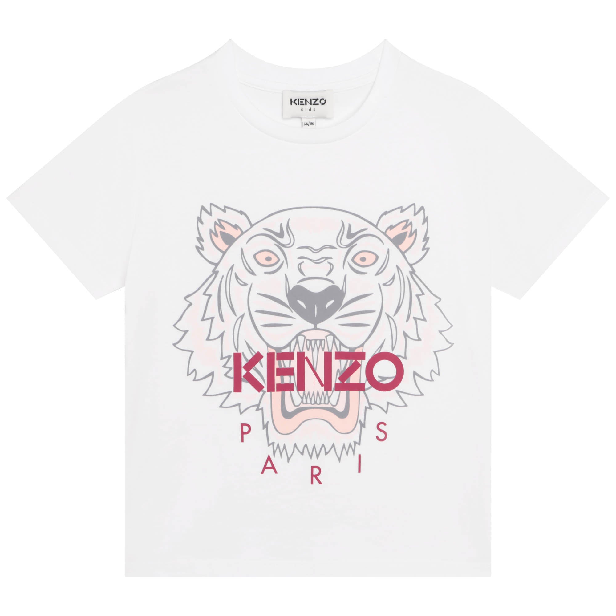 Girls White Tiger Cotton T-Shirt