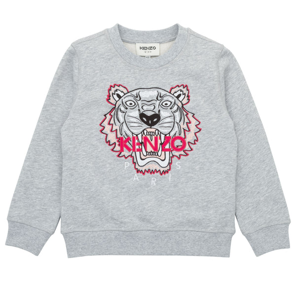 Girls Grey Tiger Cotton Sweatshirt