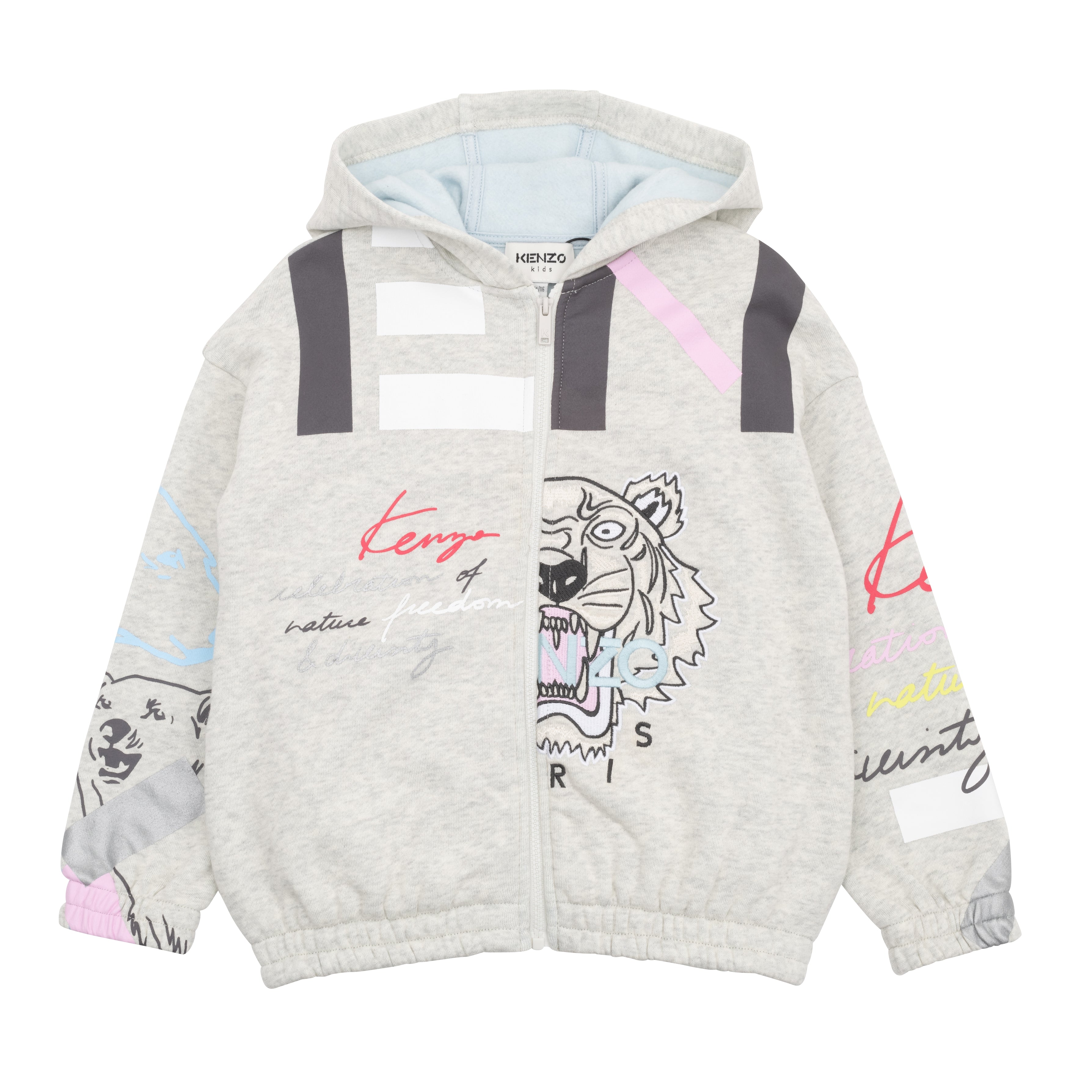 Girls Light Grey Hooded Zip-Up Top
