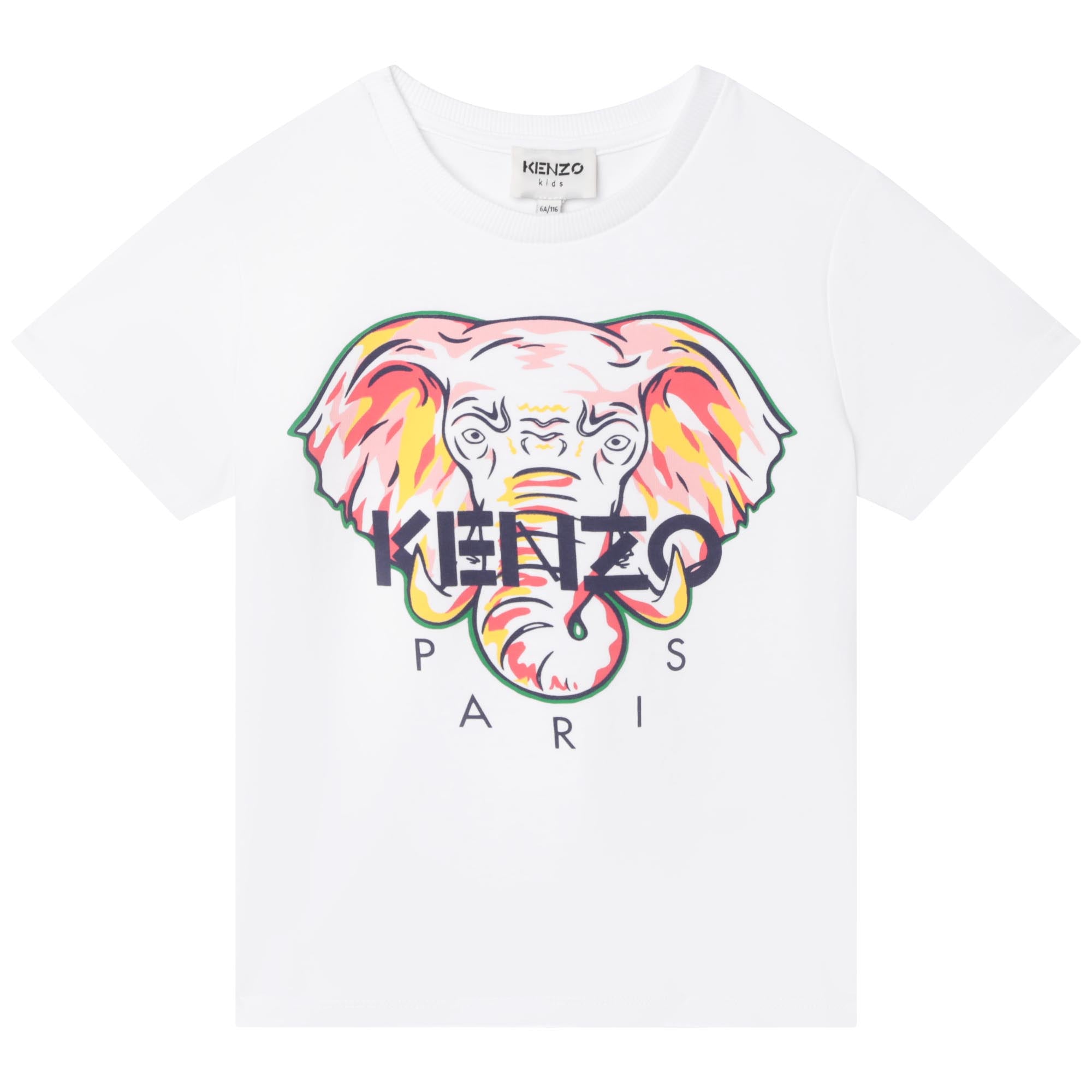 Girls White Elephant Cotton T-Shirt