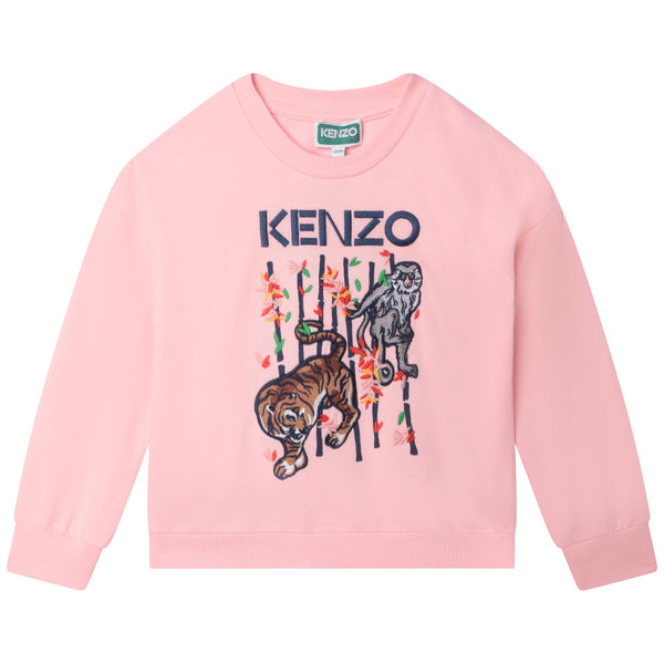 Girls Pink Logo Cotton Sweatshirt