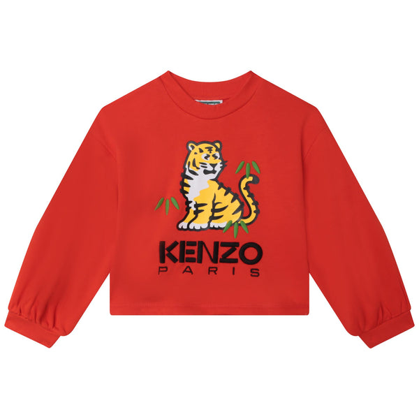 Girls Red Printed Cotton Sweatshirt