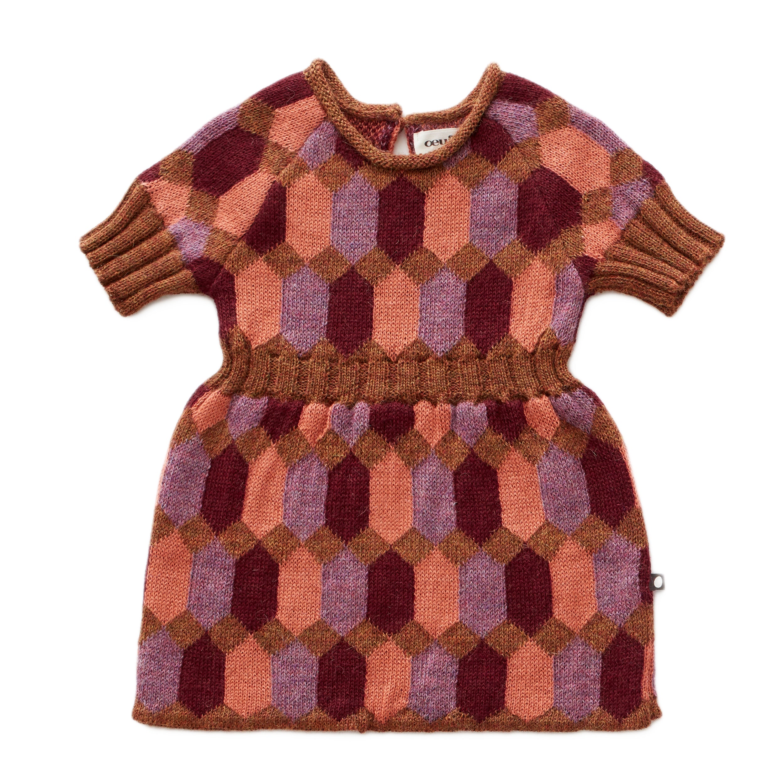 Girls Brown Diamond Pattern Alpaca Dress
