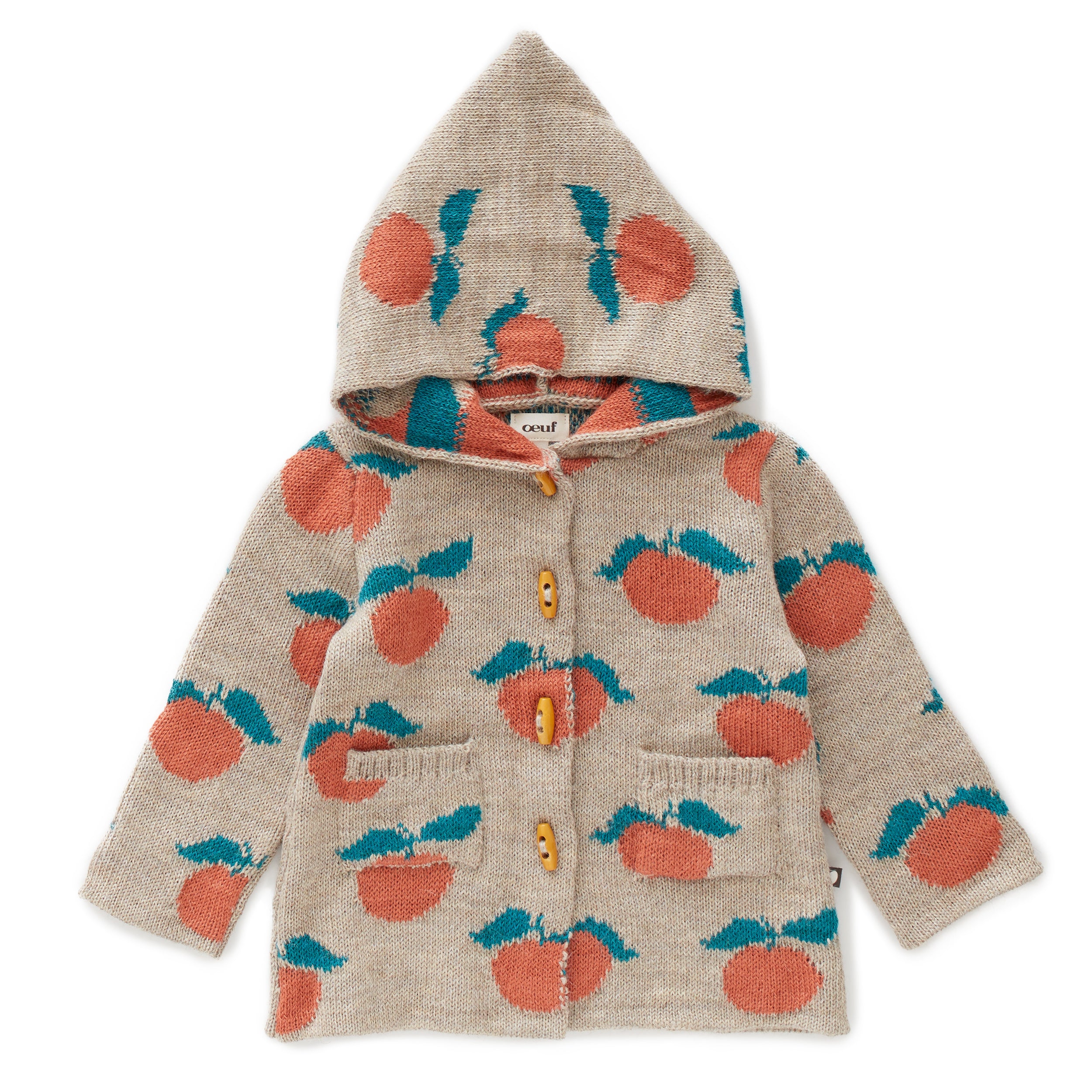 Girls Beige & Apricot Pattern Hooded Alpaca Coat