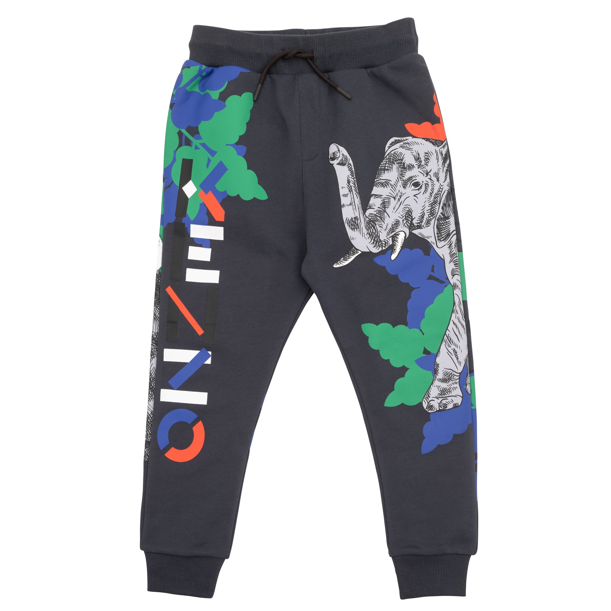Boys Dark Grey Printed Cotton Trousers