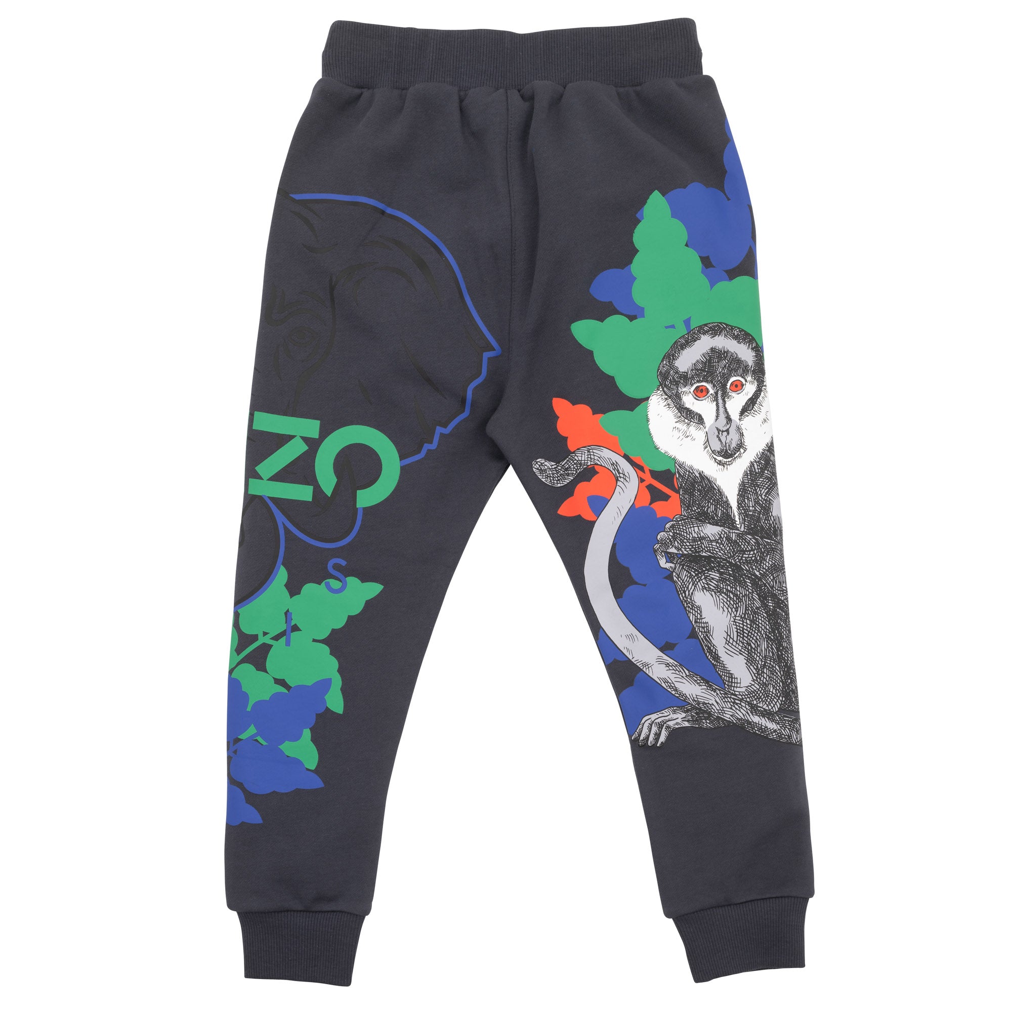 Boys Dark Grey Printed Cotton Trousers