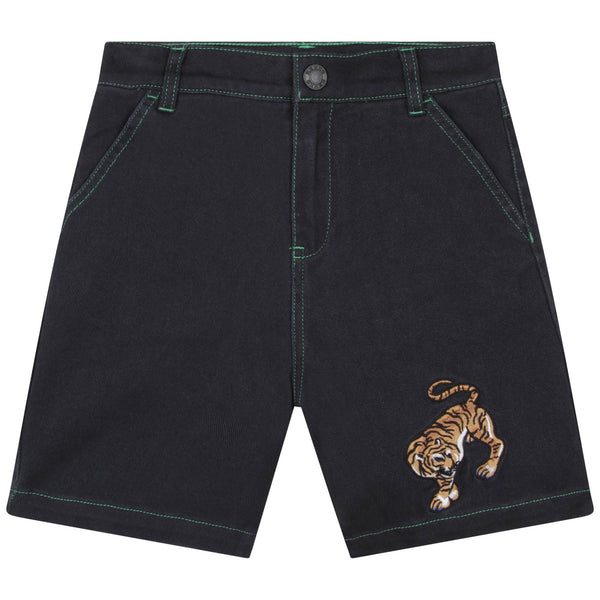 Boys Black Tiger Cotton Shorts