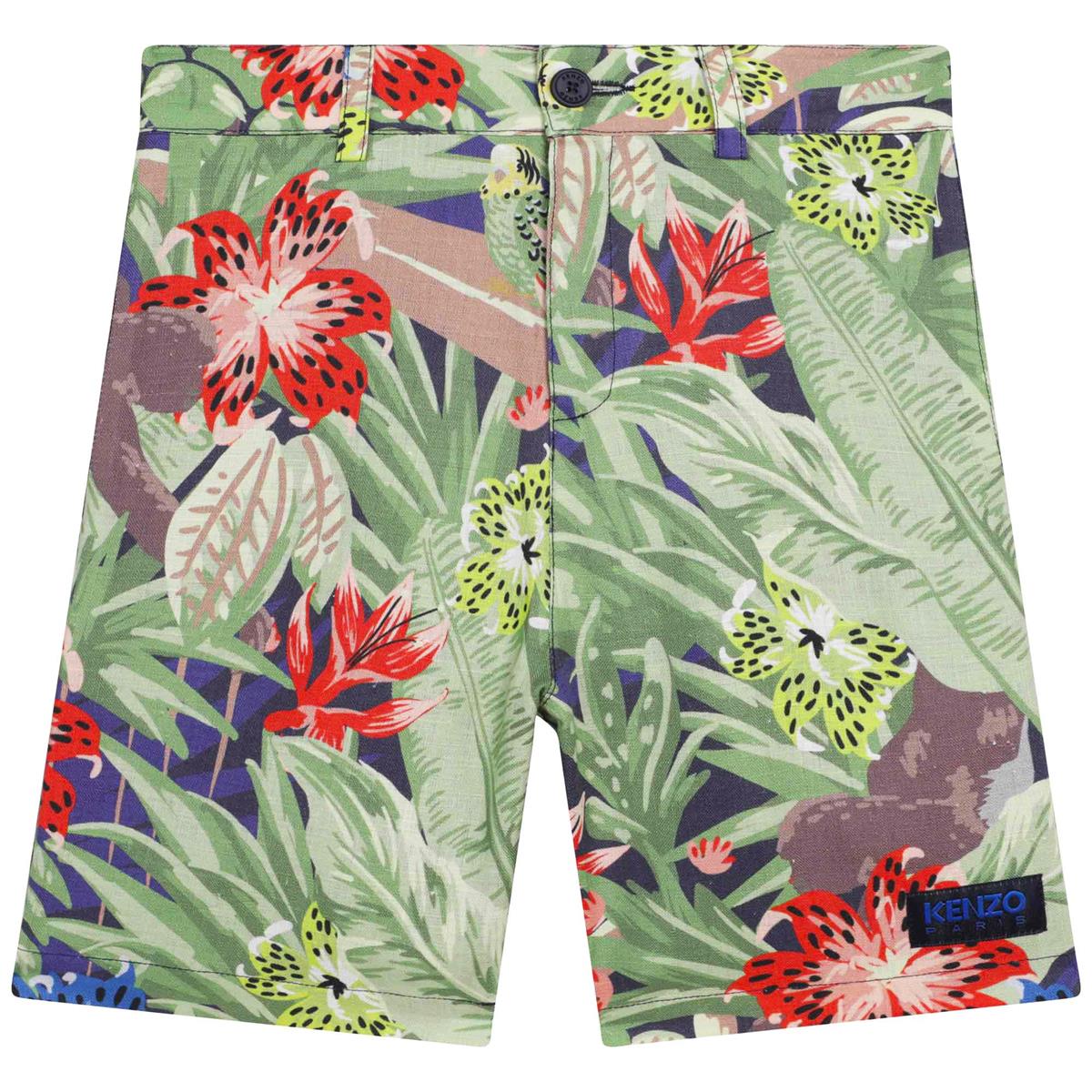 Boys Green Printed Shorts