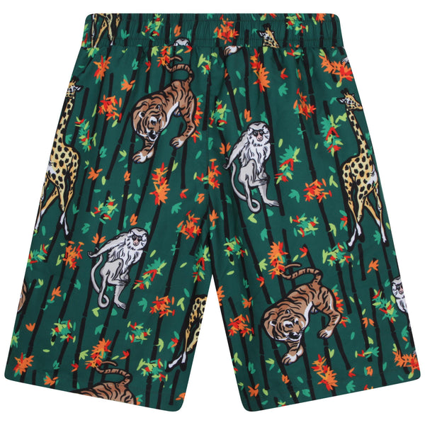 Boys Green Printed Swim Shorts