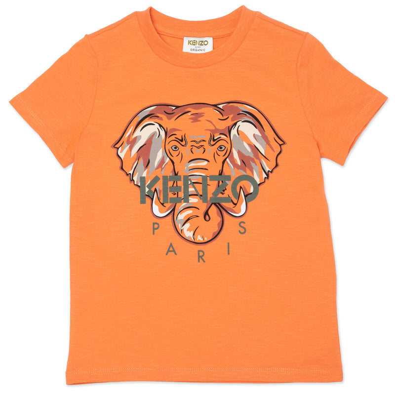 Boys Orange Elephant Cotton T-Shirt