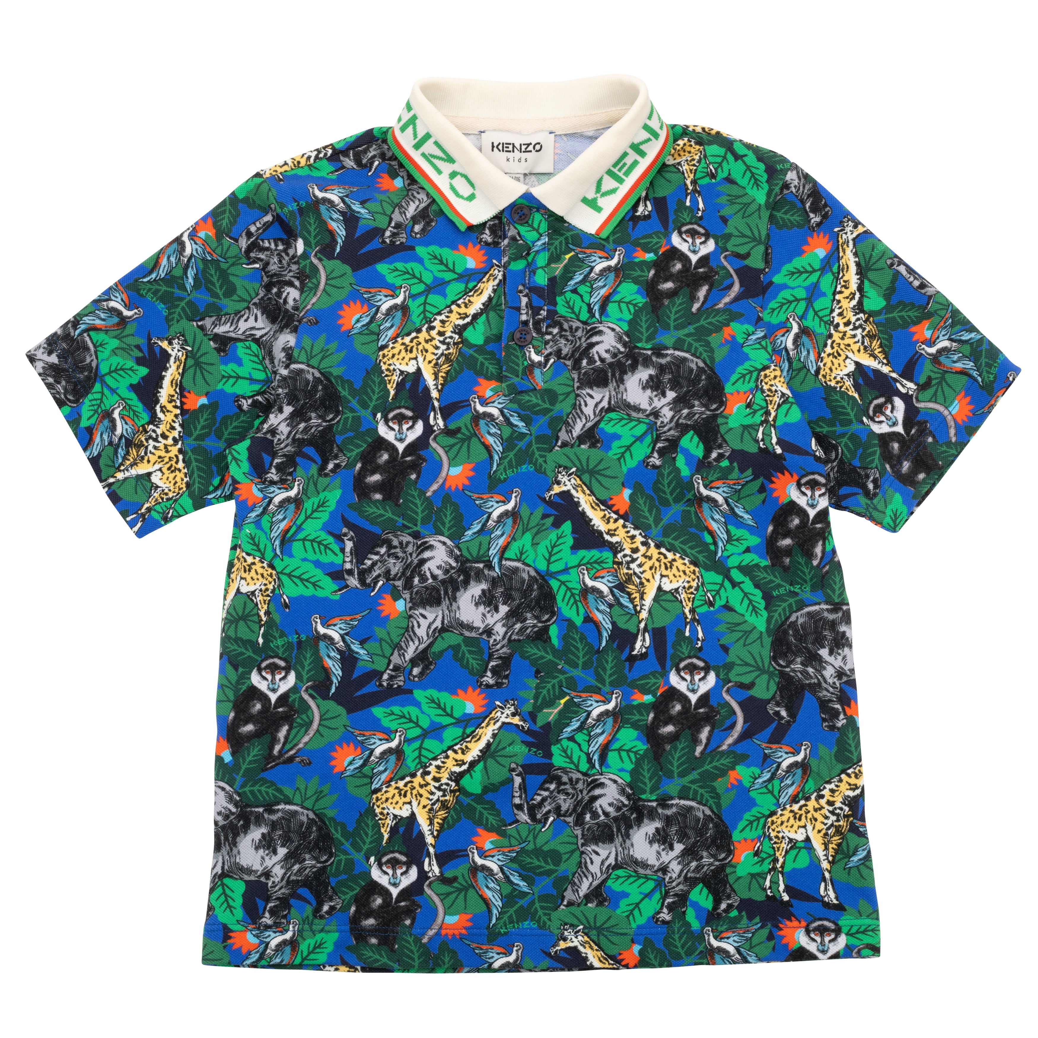 Boys Green Printed Cotton Polo Shirt