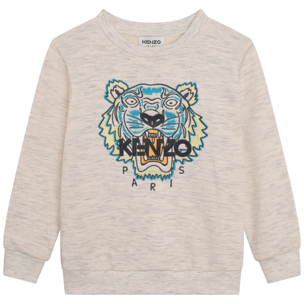 Boys Beige Tiger Cotton Sweatshirt