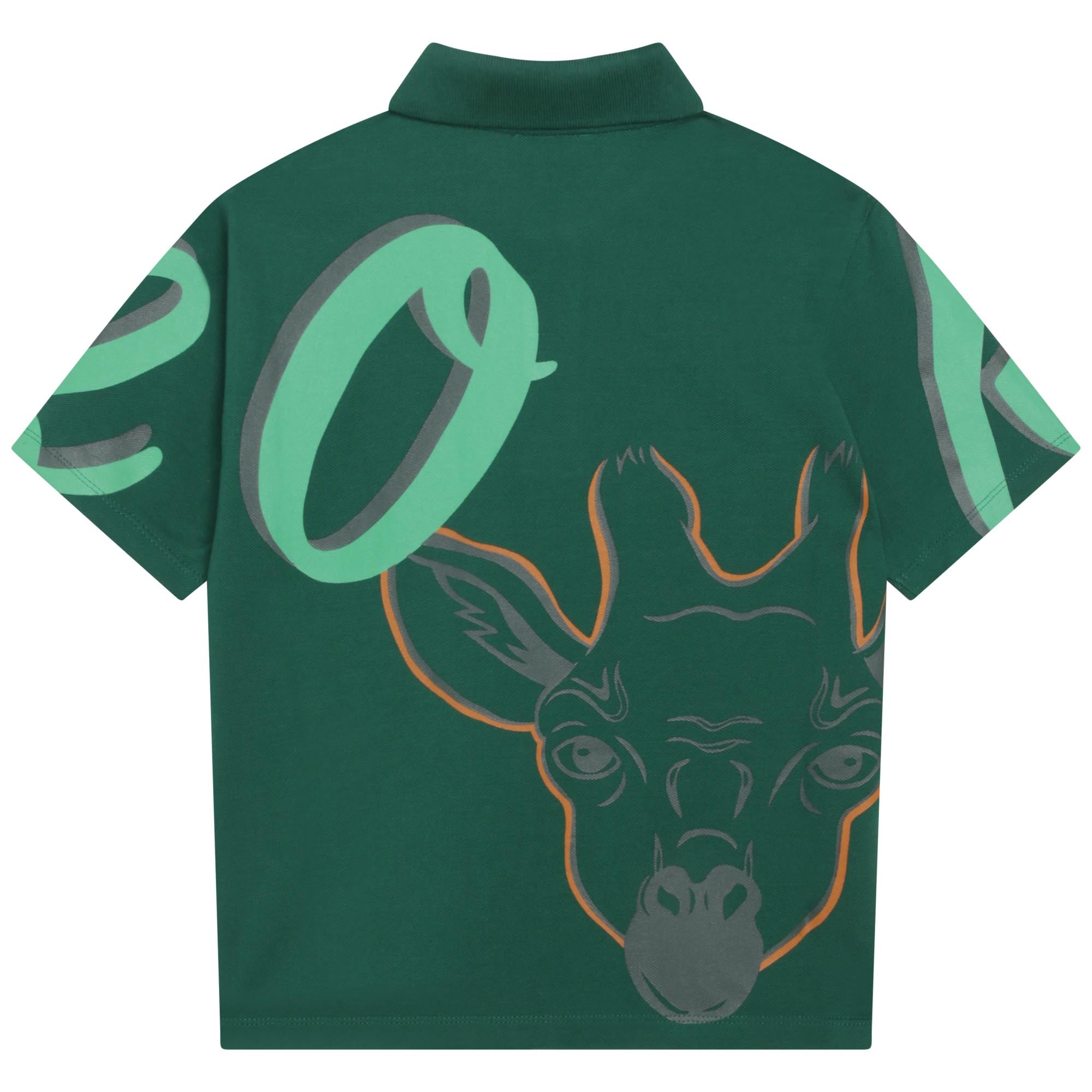 Boys Green Printed Cotton Polo Shirt