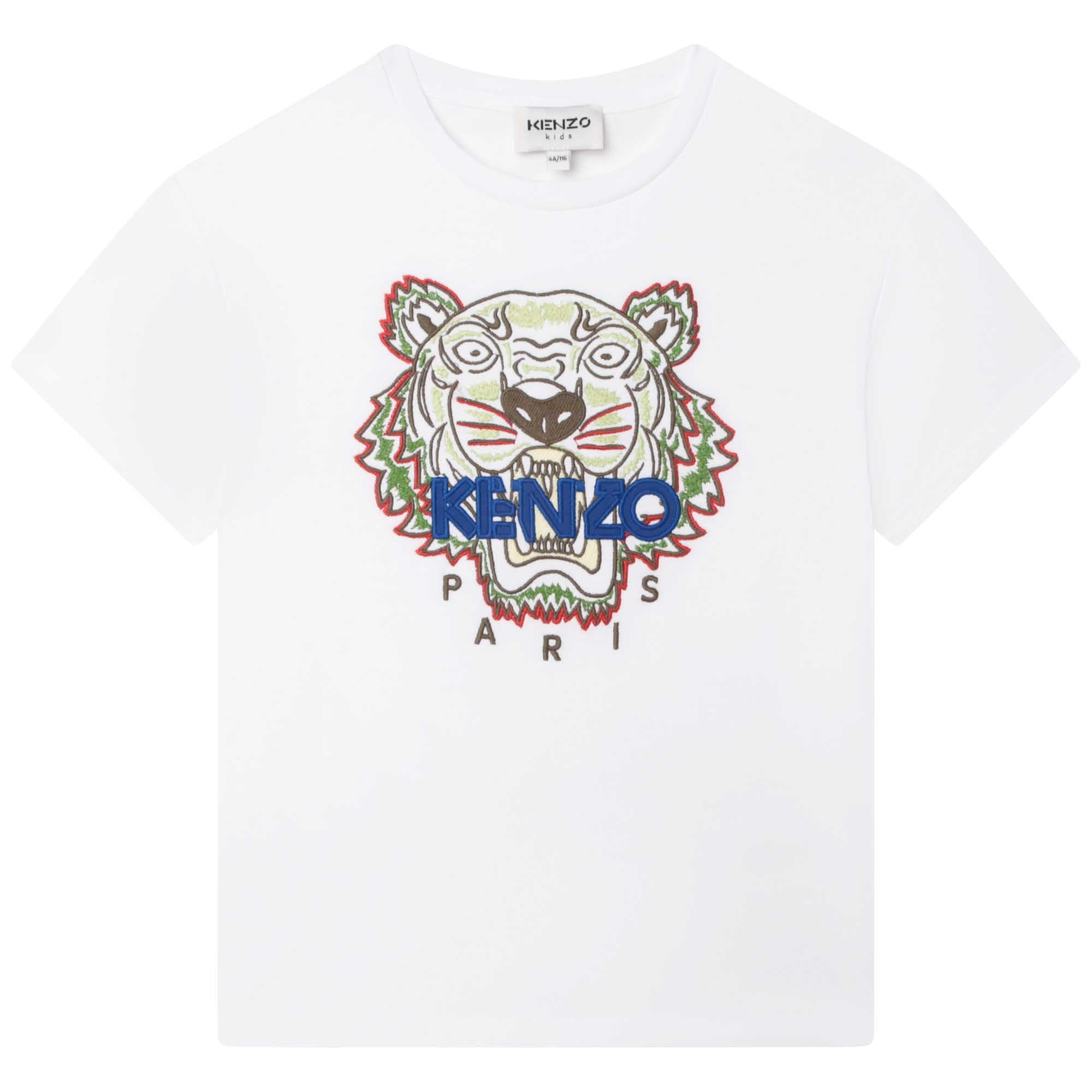 Boys White Tiger Cotton T-Shirt