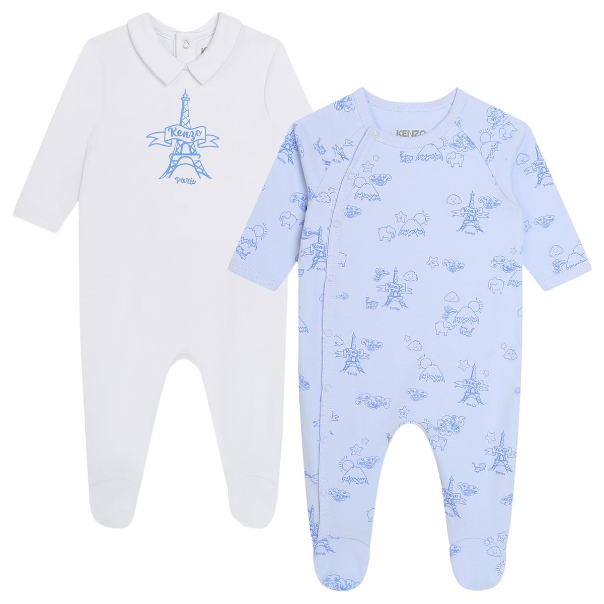 Baby Boys Blue Cotton Babysuit Set(2 Pack)