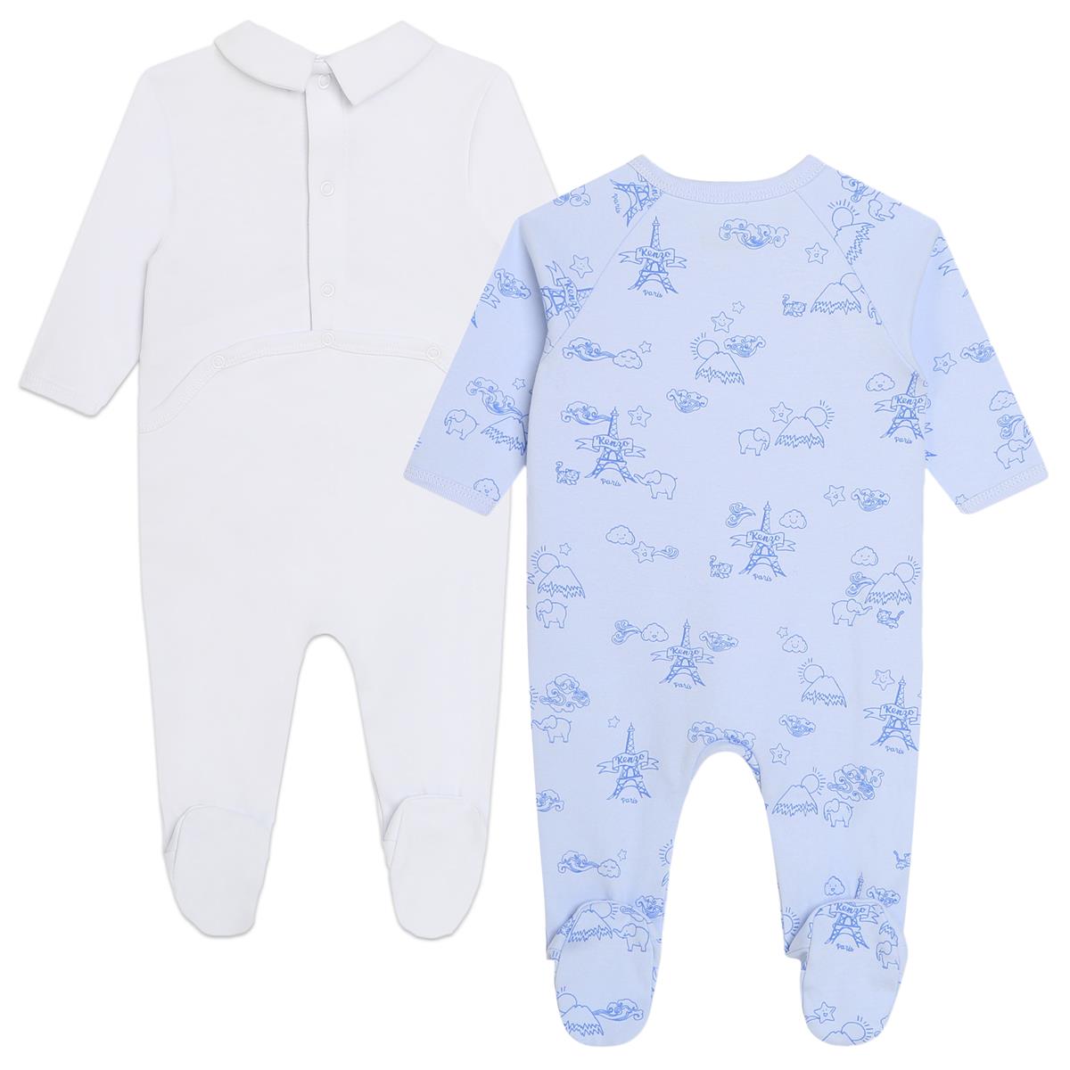 Baby Boys Blue Cotton Babysuit Set(2 Pack)