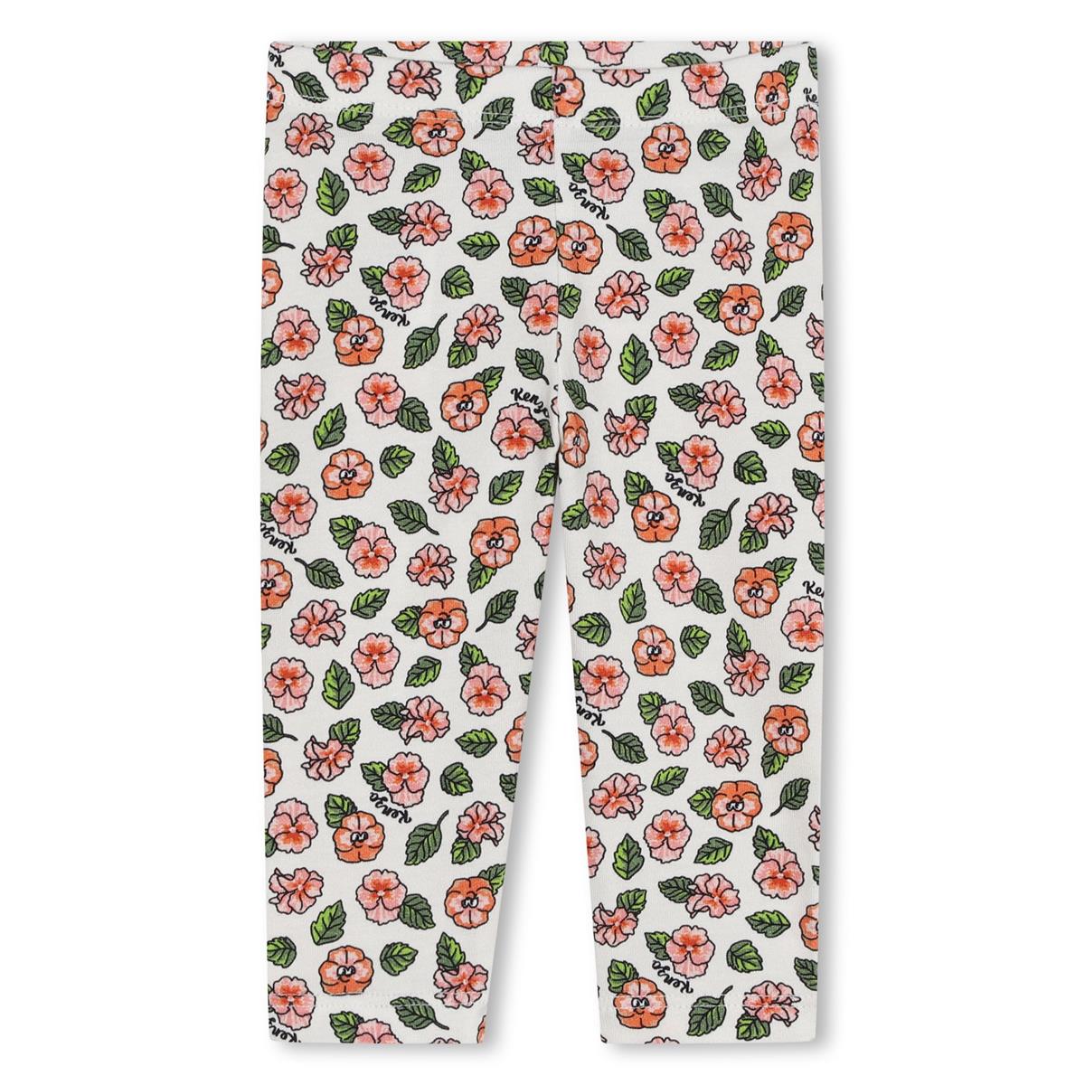 Baby Girls White Flowers Cotton Leggings