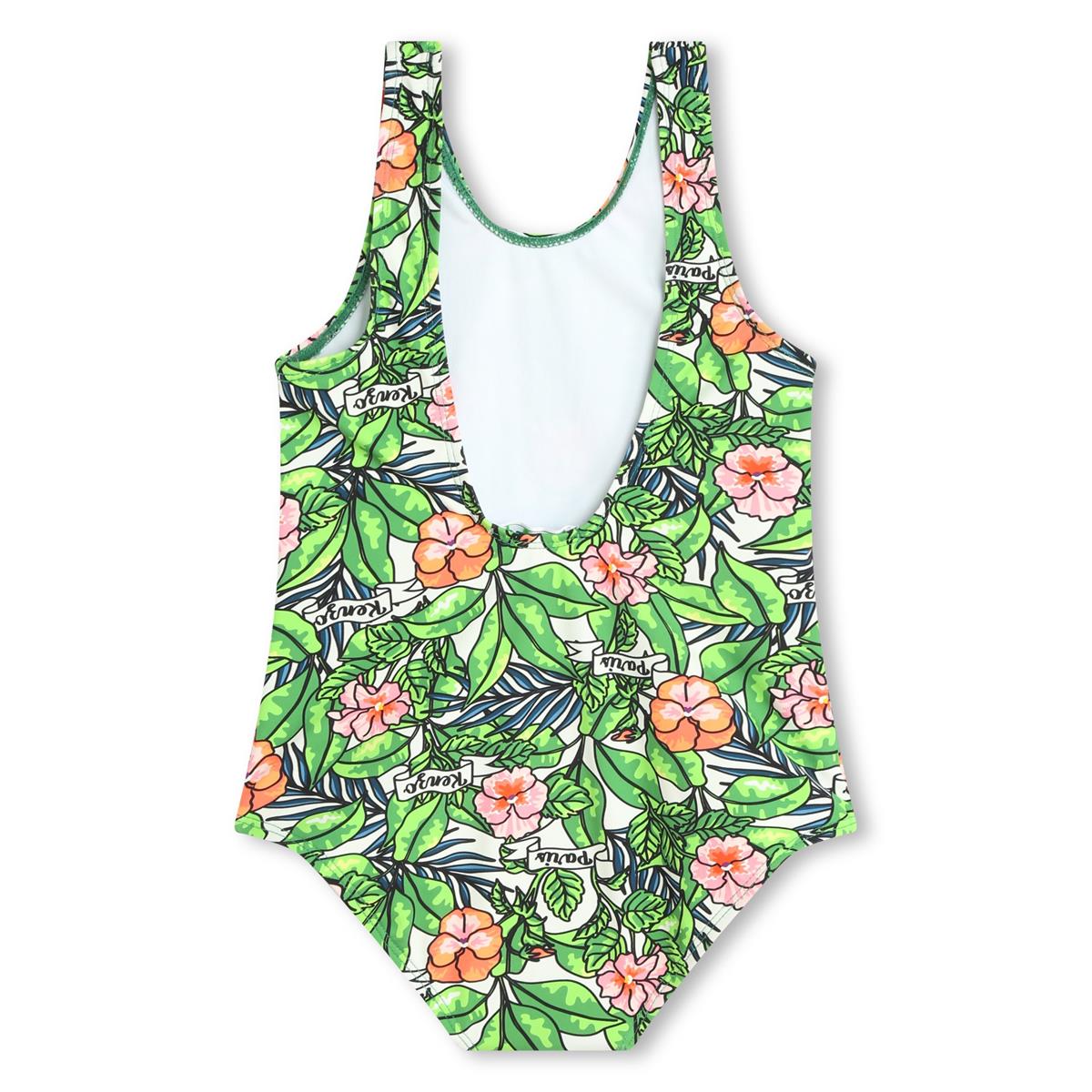 Girls Green Flowers Swimsuit