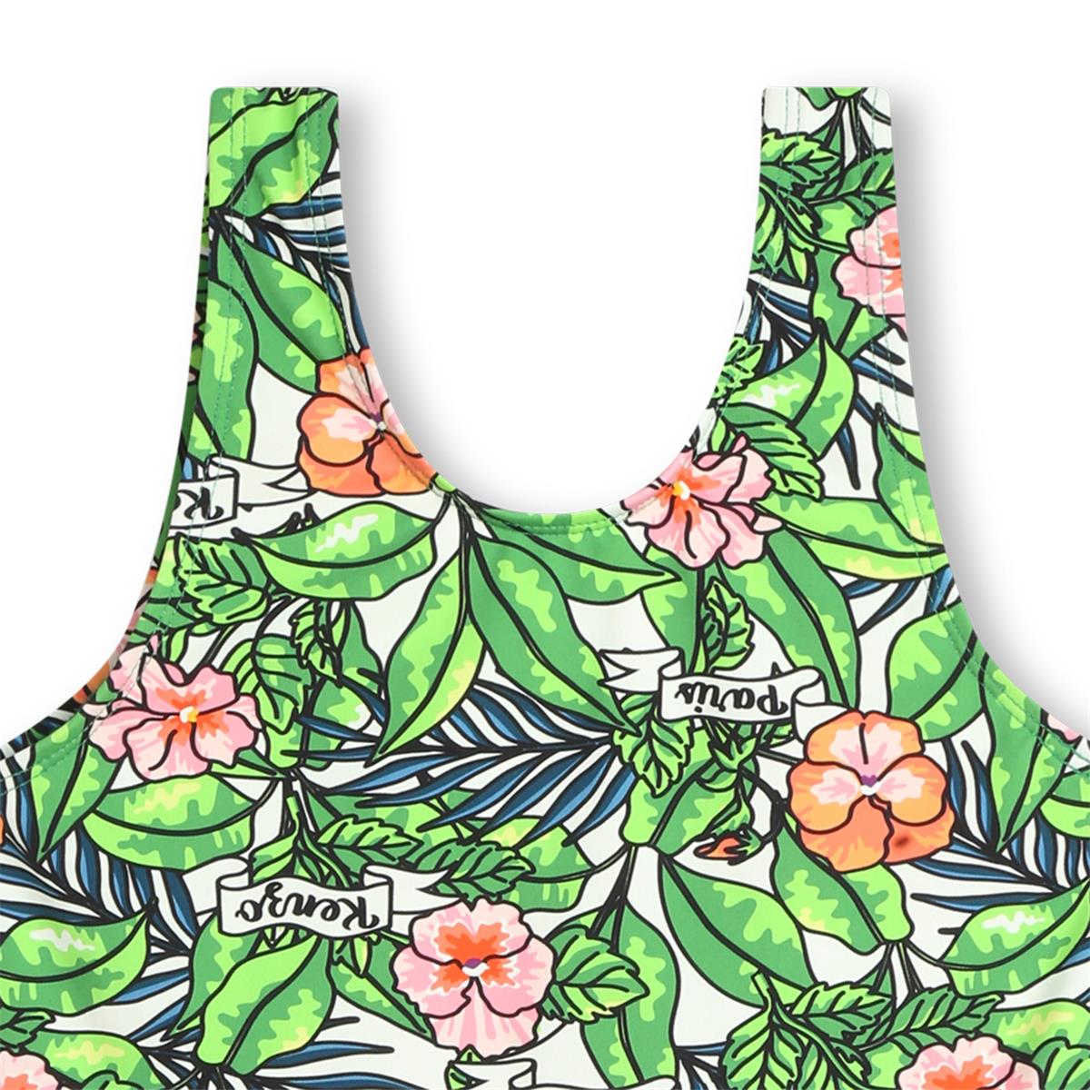 Girls Green Flowers Swimsuit