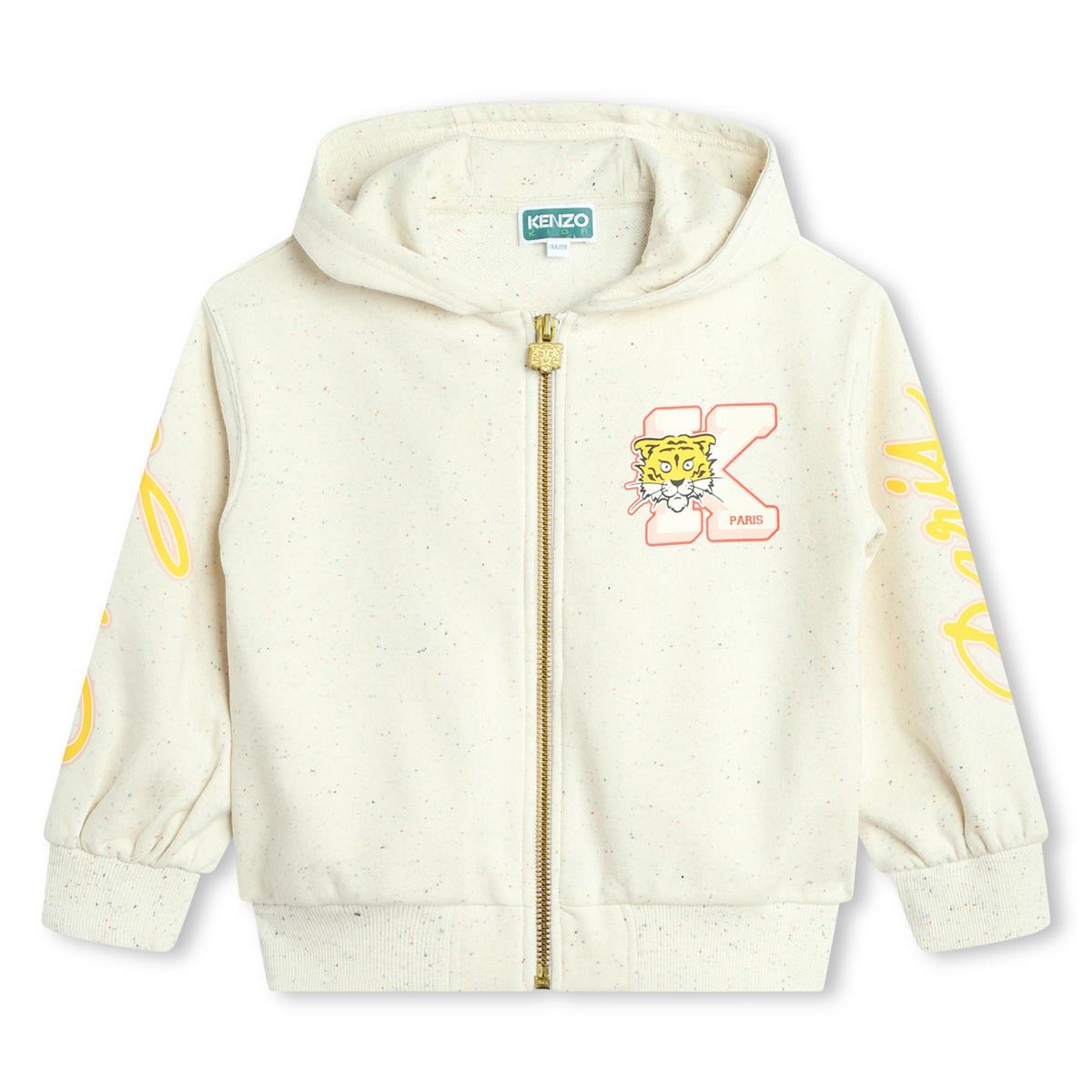 Girls White Cotton Zip-Up Top