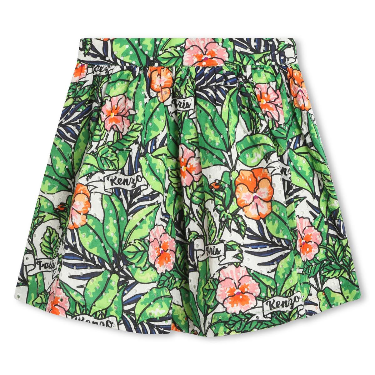 Girls Green Flower Cotton Skirt