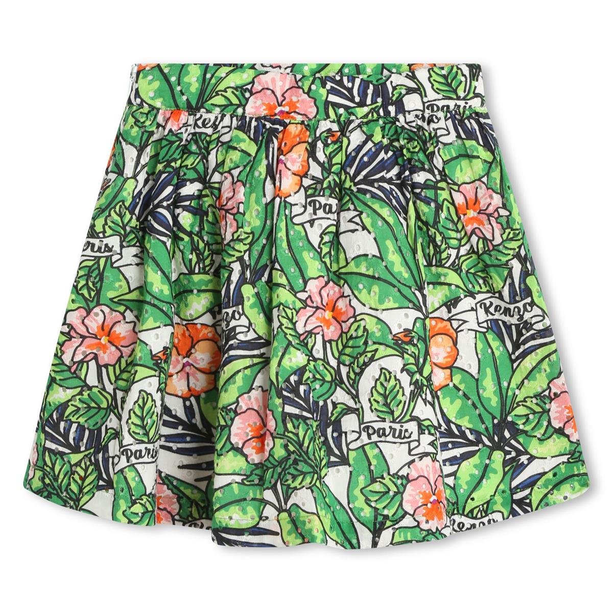 Girls Green Flower Cotton Skirt