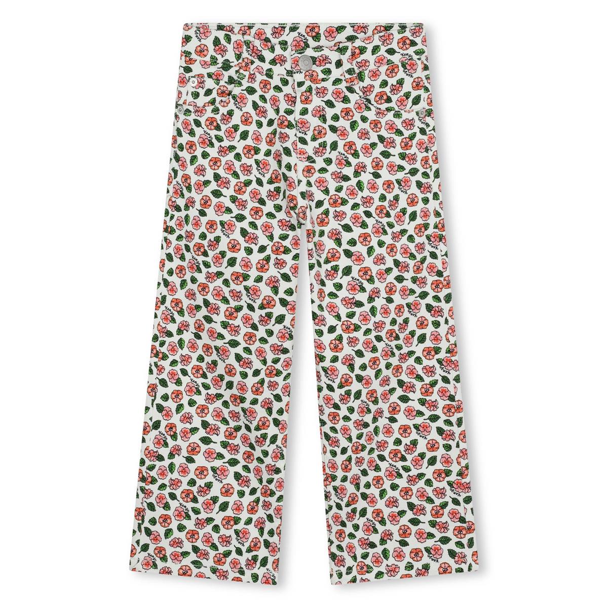 Girls White Flowers Cotton Trousers