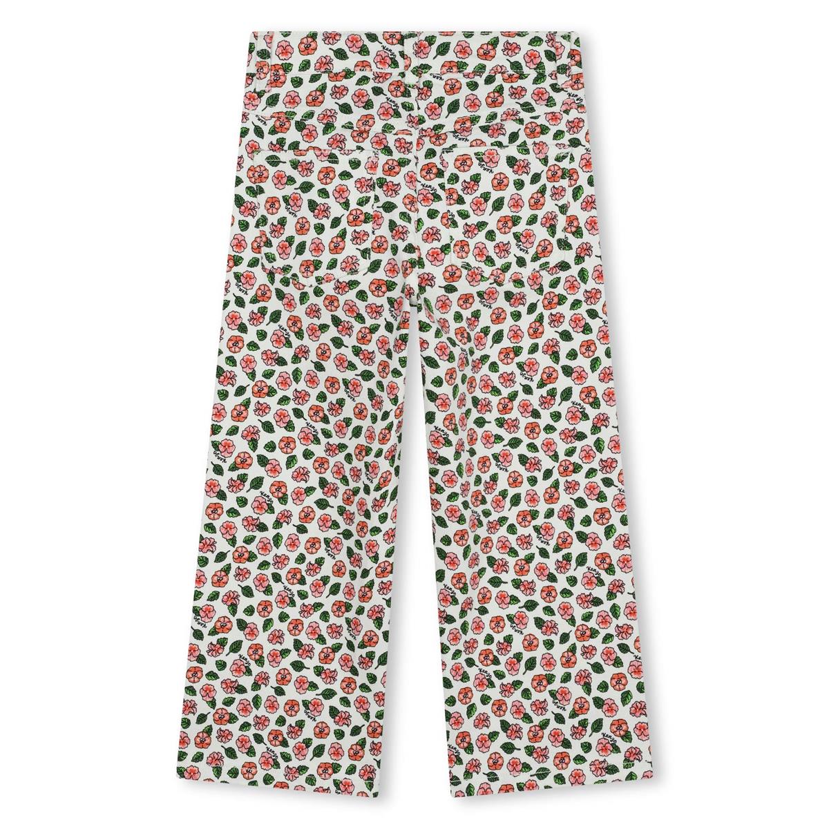 Girls White Flowers Cotton Trousers