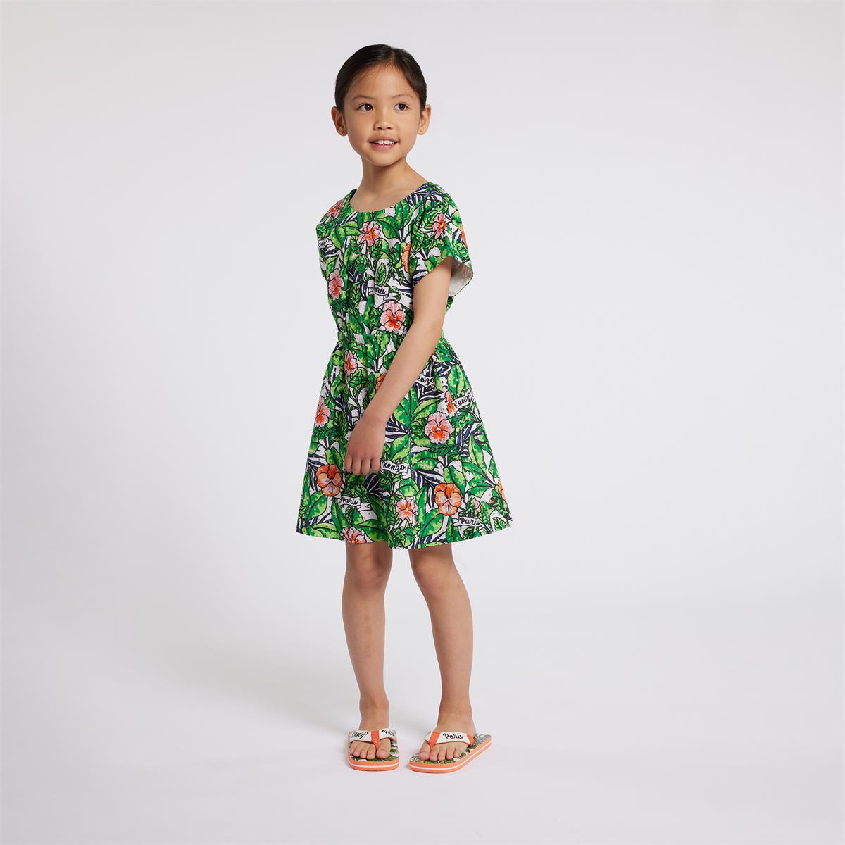 Girls Green Flowers Dress
