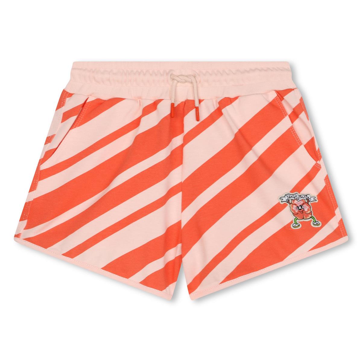 Girls Orange Stripes Cotton Shorts