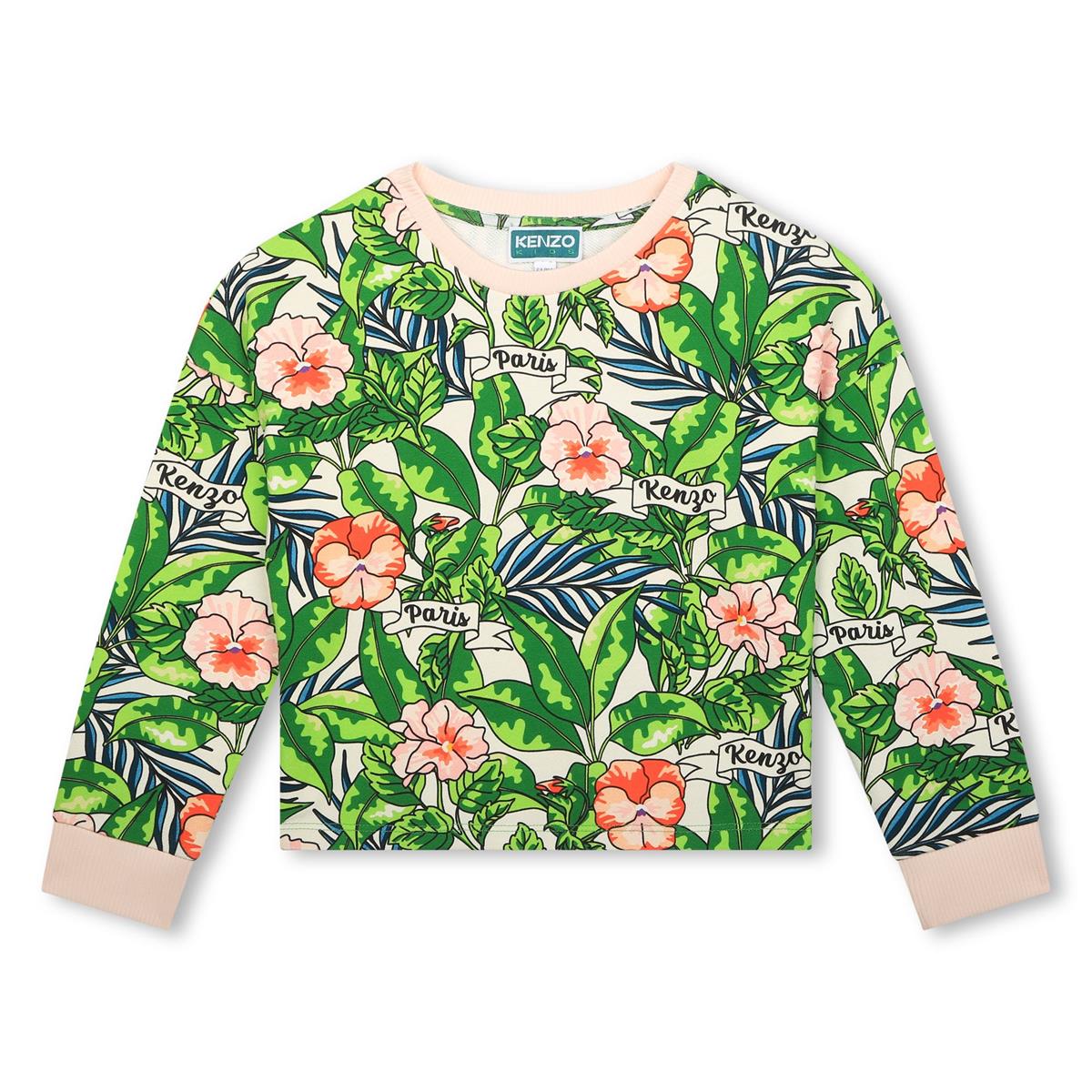 Girls Green Flowers Cotton Sweatshirt
