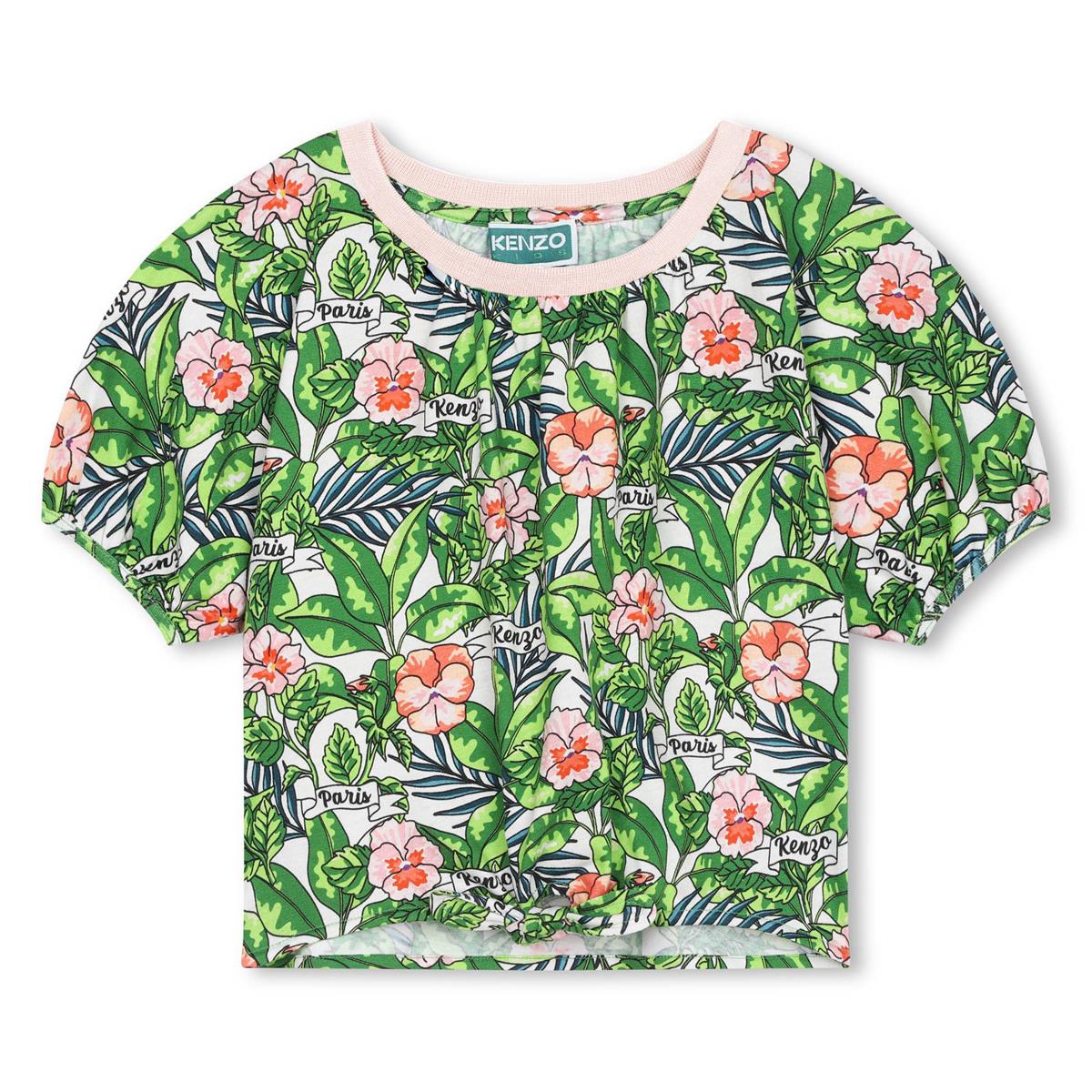 Girls Green Flowers Cotton T-Shirt