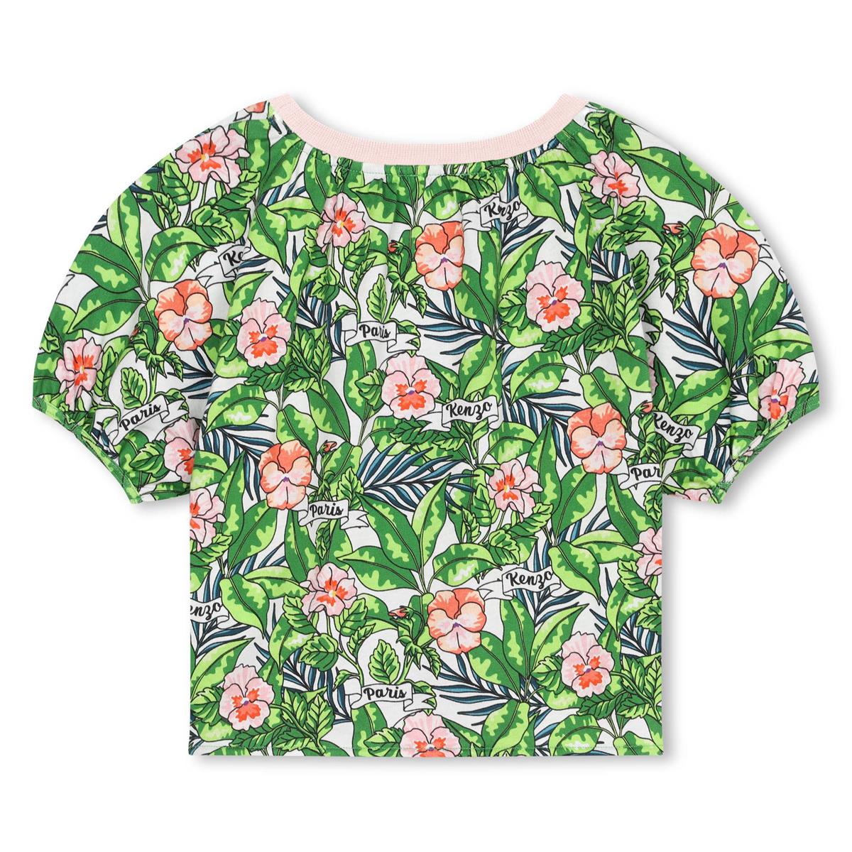 Girls Green Flowers Cotton T-Shirt