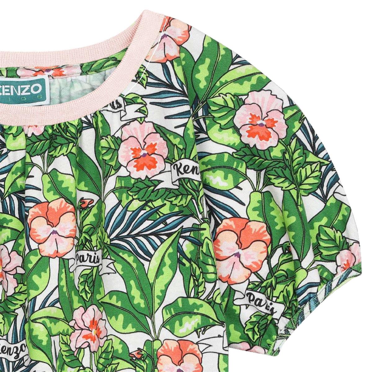 Girls Green Flowers Cotton T-Shirt