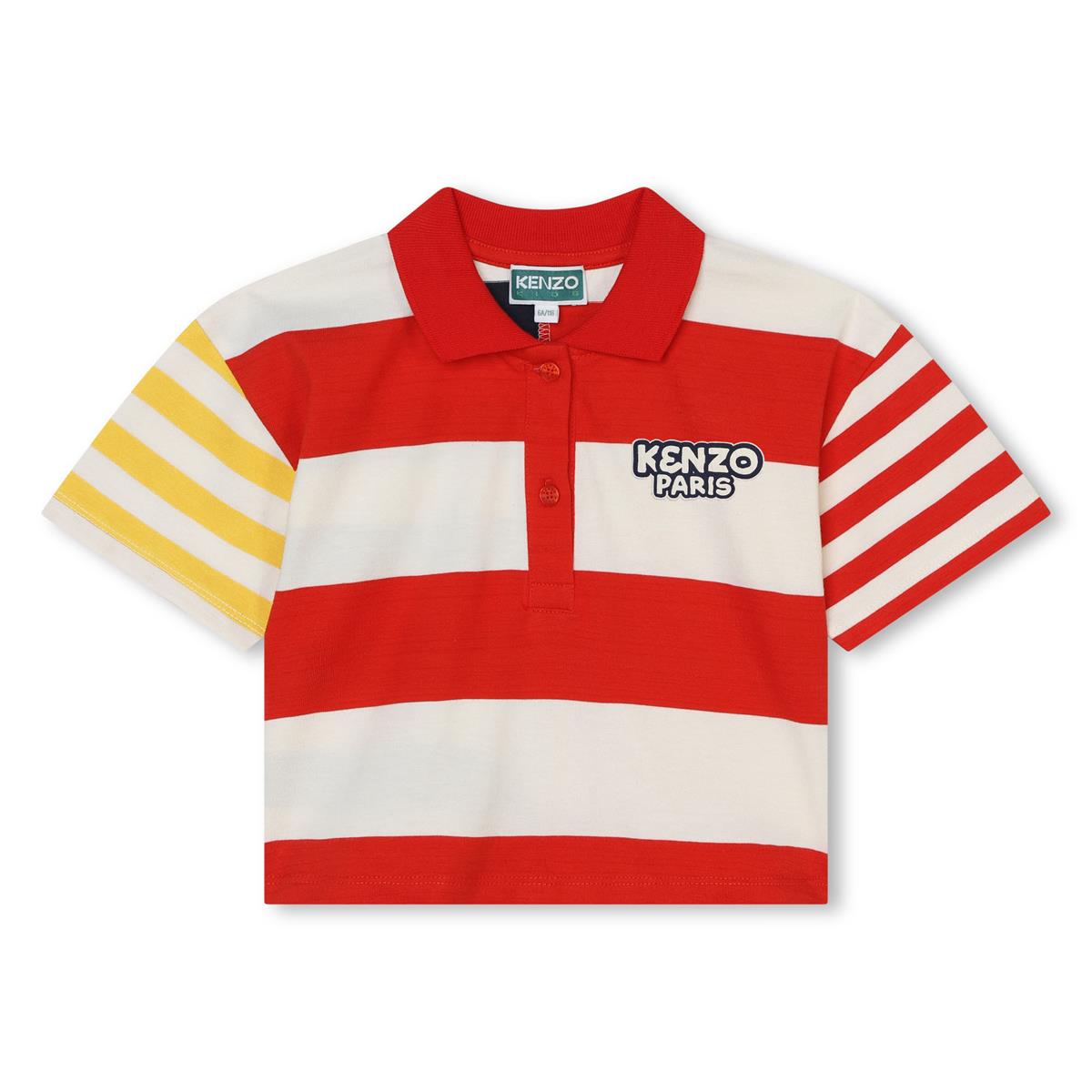Girls Red Stripes Cotton Polo Shirt