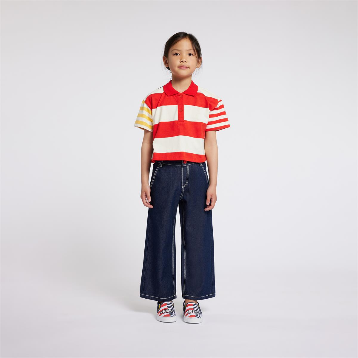 Girls Red Stripes Cotton Polo Shirt